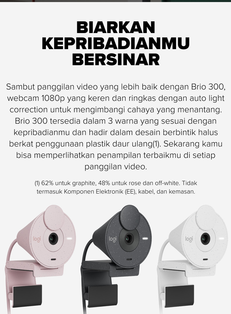Jual Logitech Brio 300 Webcam Full HD dengan Shutter Privasi