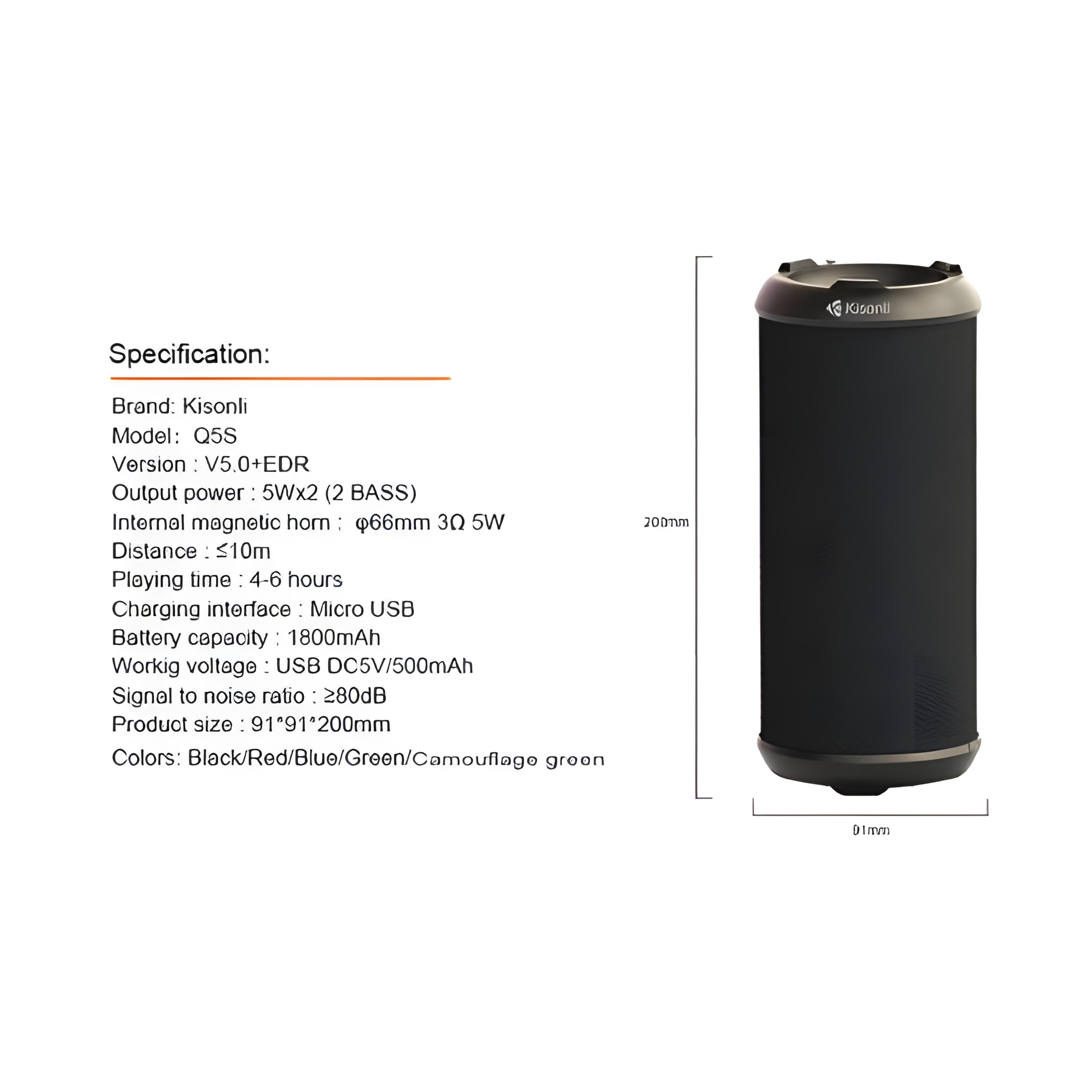 Jual KISONLI Speaker Bluetooth Portable Q5S Dual Bass Support FM Radio ...