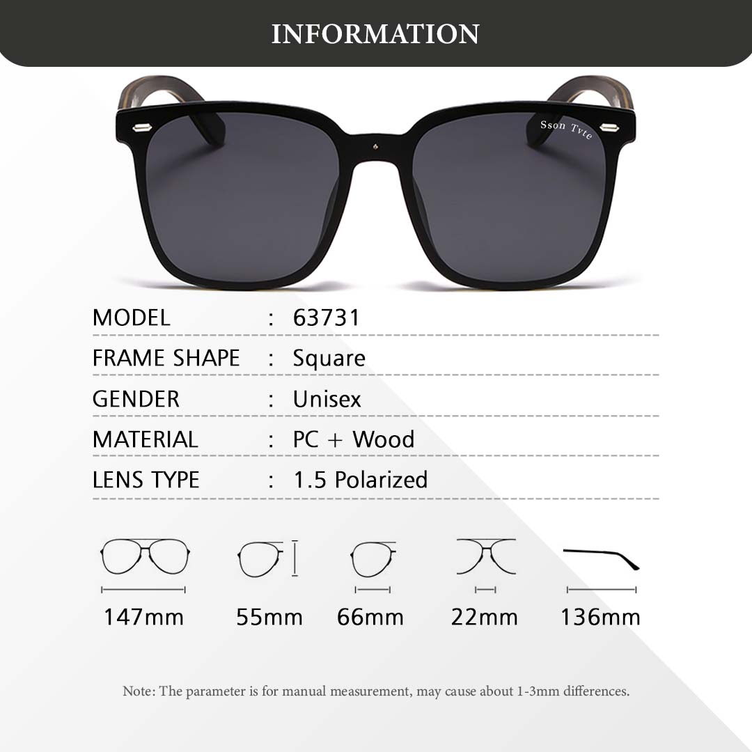 Jual SSON TVTE Kacamata Hitam Kotak Kayu Sunglasses Polarized Fashion ...