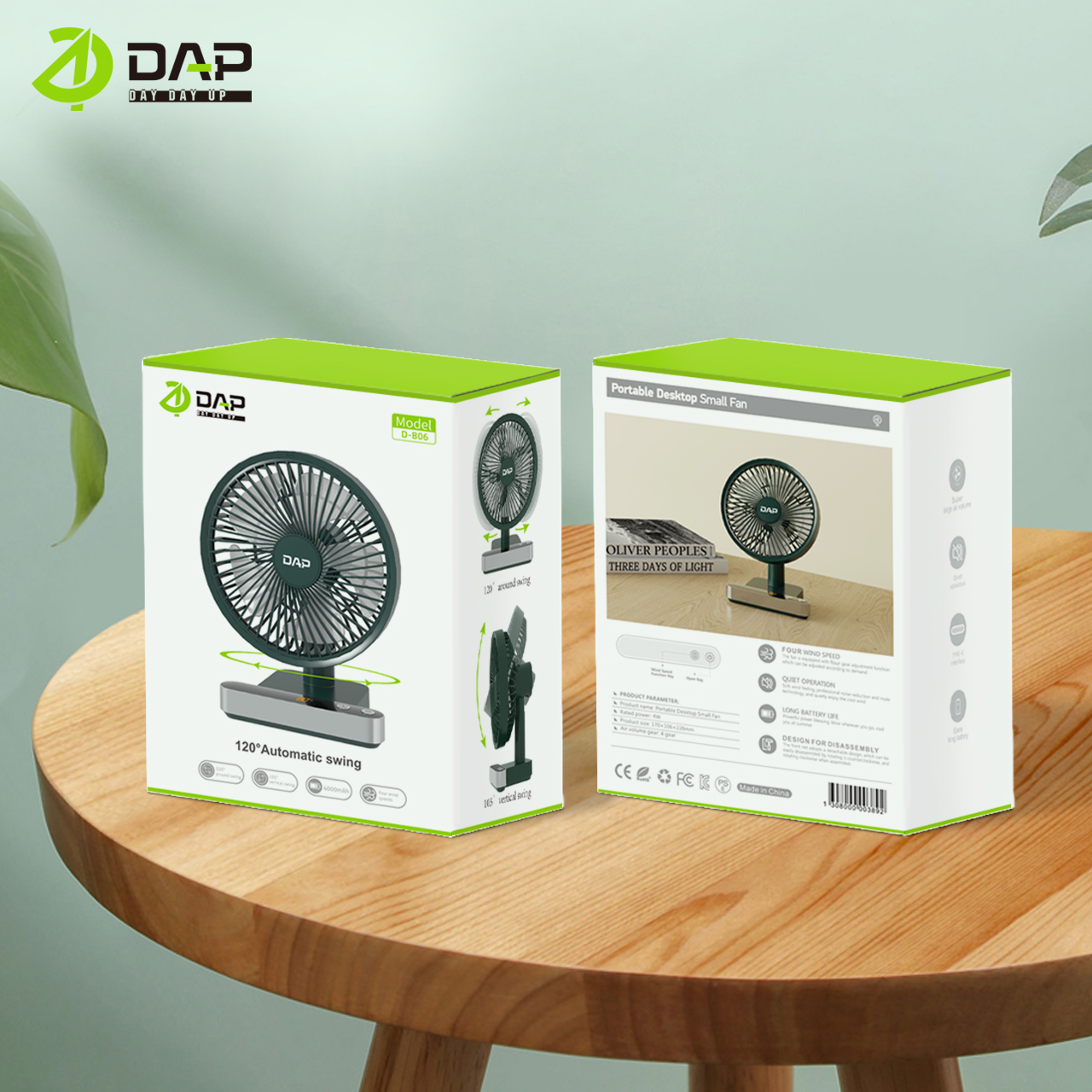 Jual DAP D-B06 Portable Fan Mini Automatic Swing 120° Around & 105 ...