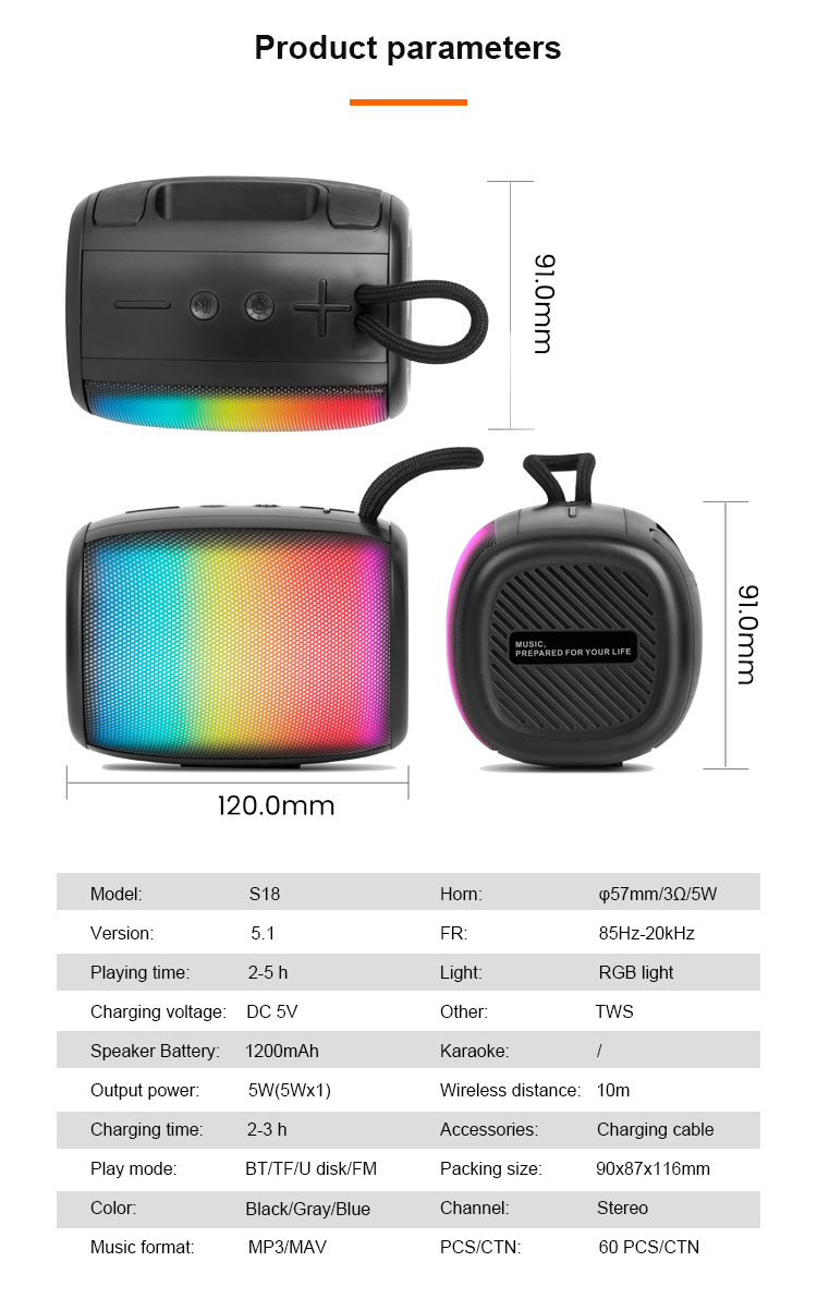 Jual KISONLI Speaker Bluetooth Portable RGB Colorful S18 High Quality ...