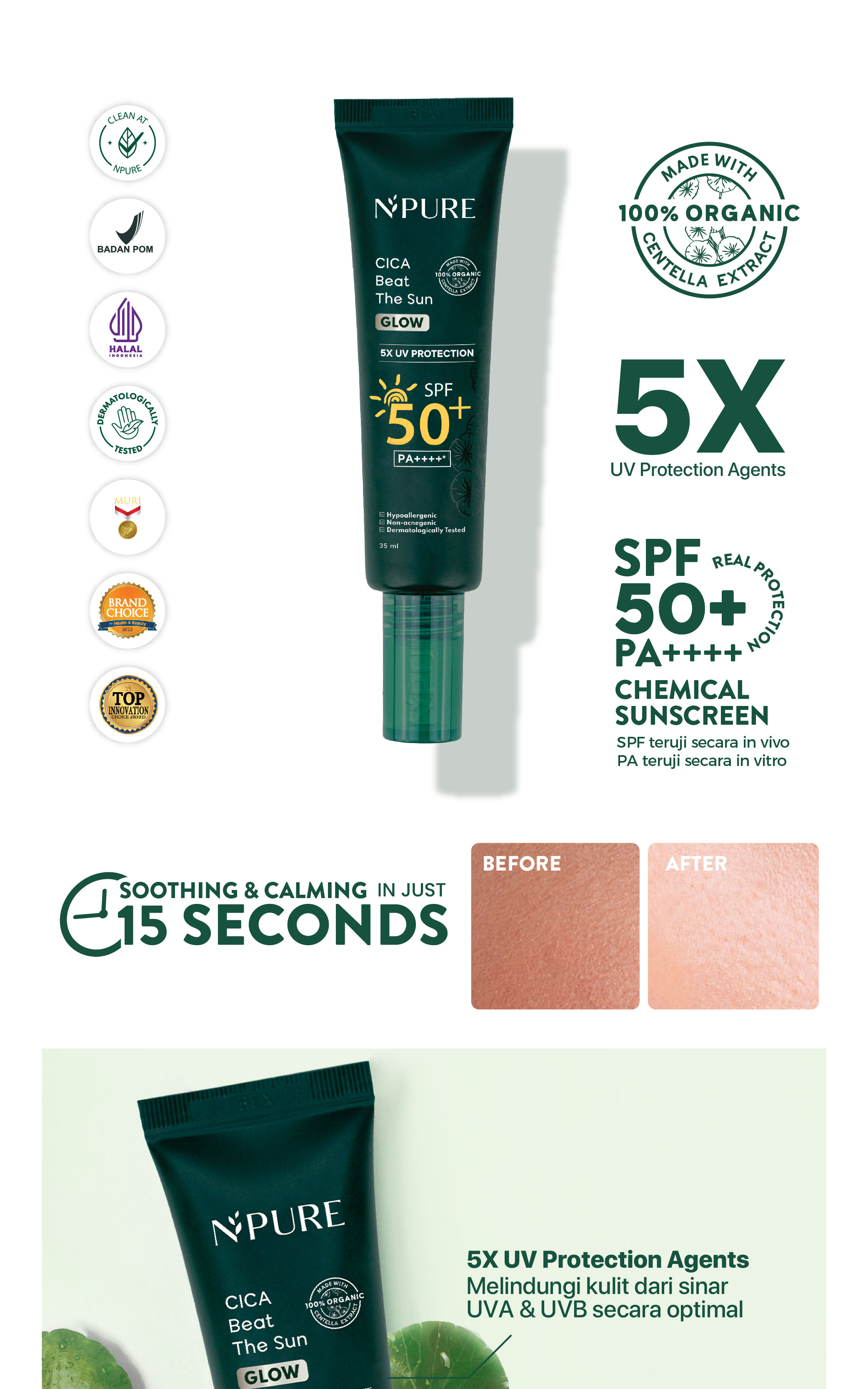 Jual 2PCS TWIN PACK SUNSCREEN - NPURE Sunscreen Cica Beat The Sun Glow ...