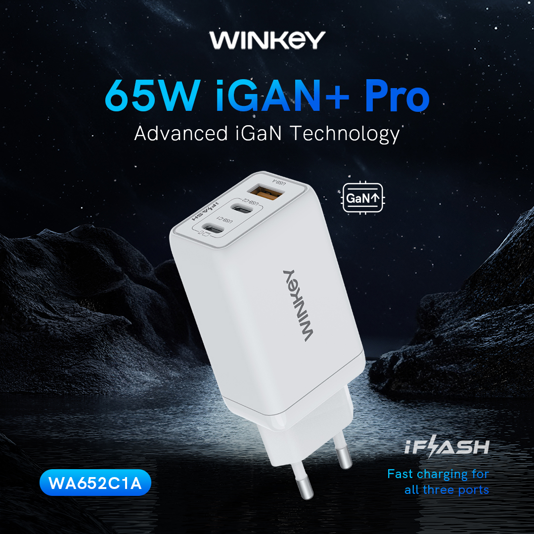Jual WINKEY Kepala Charger iGan+ 65W Pro GaN 2 Port Type C + 1 Port USB ...