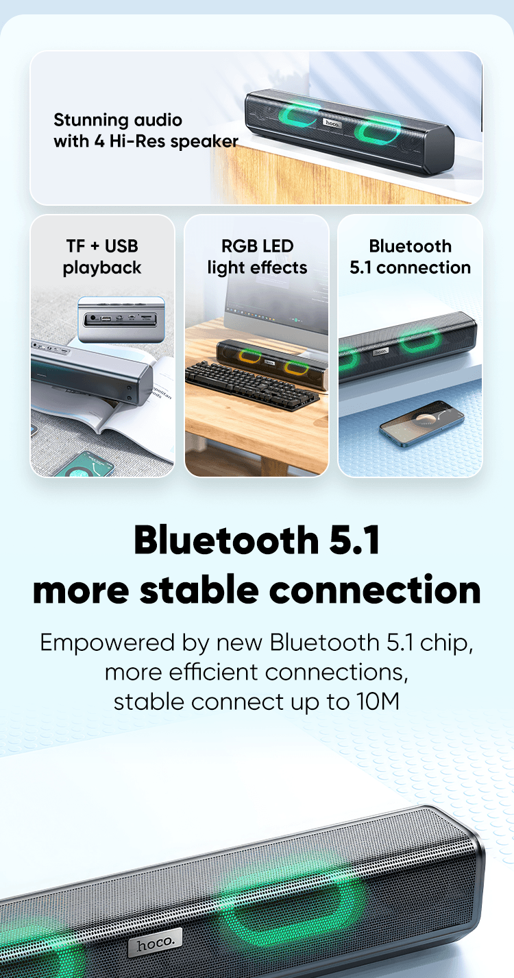 Jual Hoco Soundbar Speaker Desktop Bluetooth Wireless Dua 10W Speaker ...