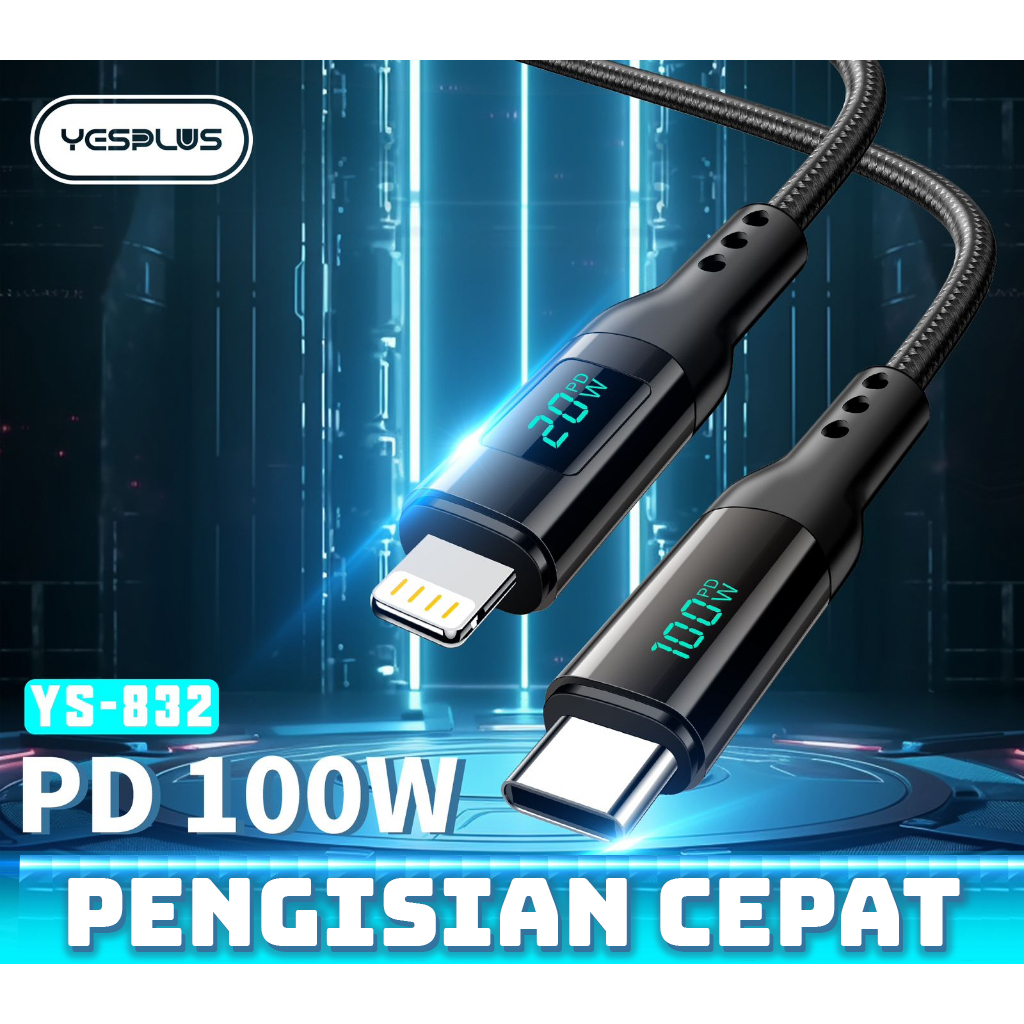 Jual Kabel Data YESPLUS YS-832 LCD Light Charge Type-C to Lighting Fast ...