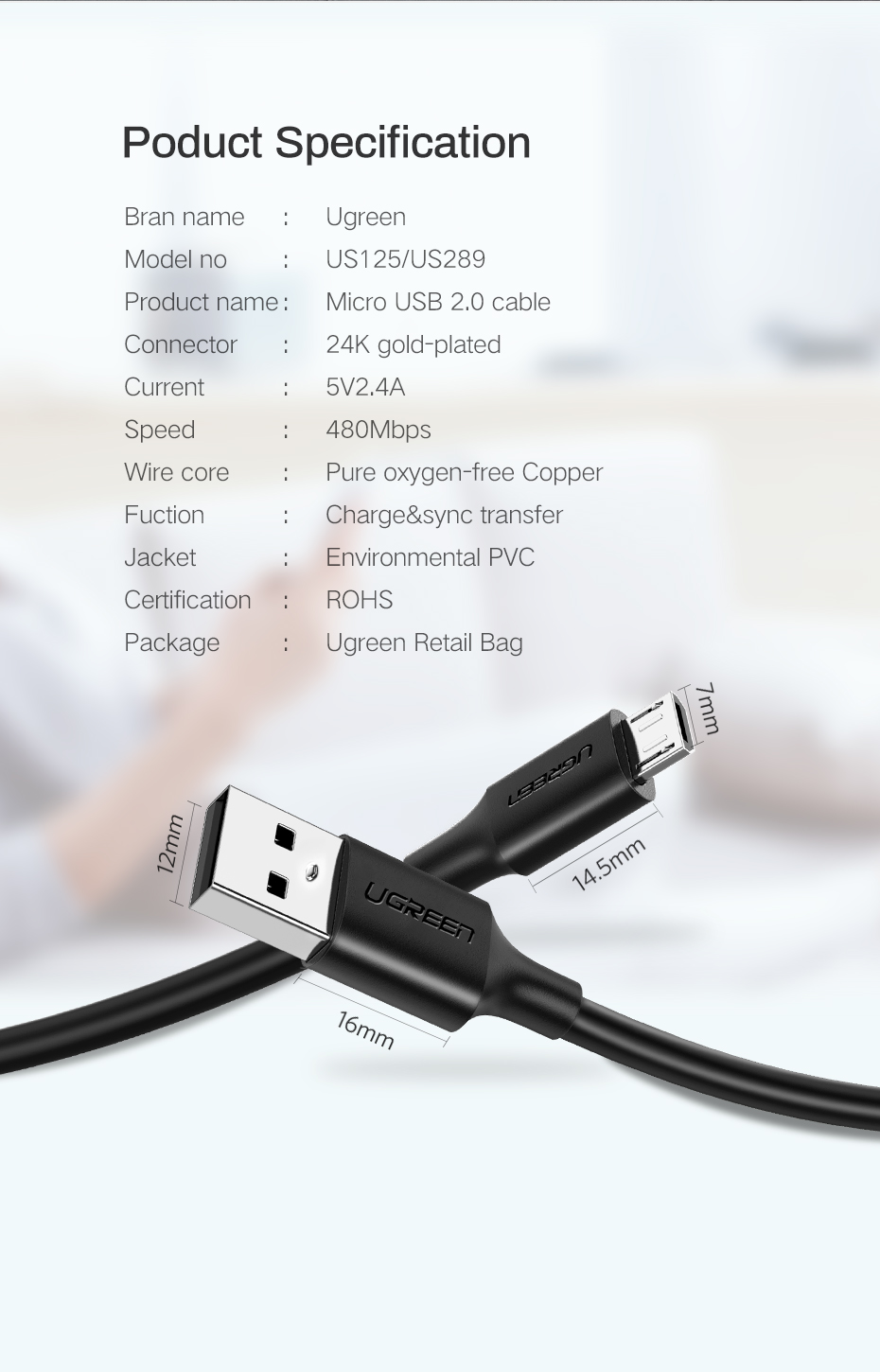 Jual UGREEN Kabel Data Micro USB Fast Charging 18w 10w Panjang 20Cm 1M ...