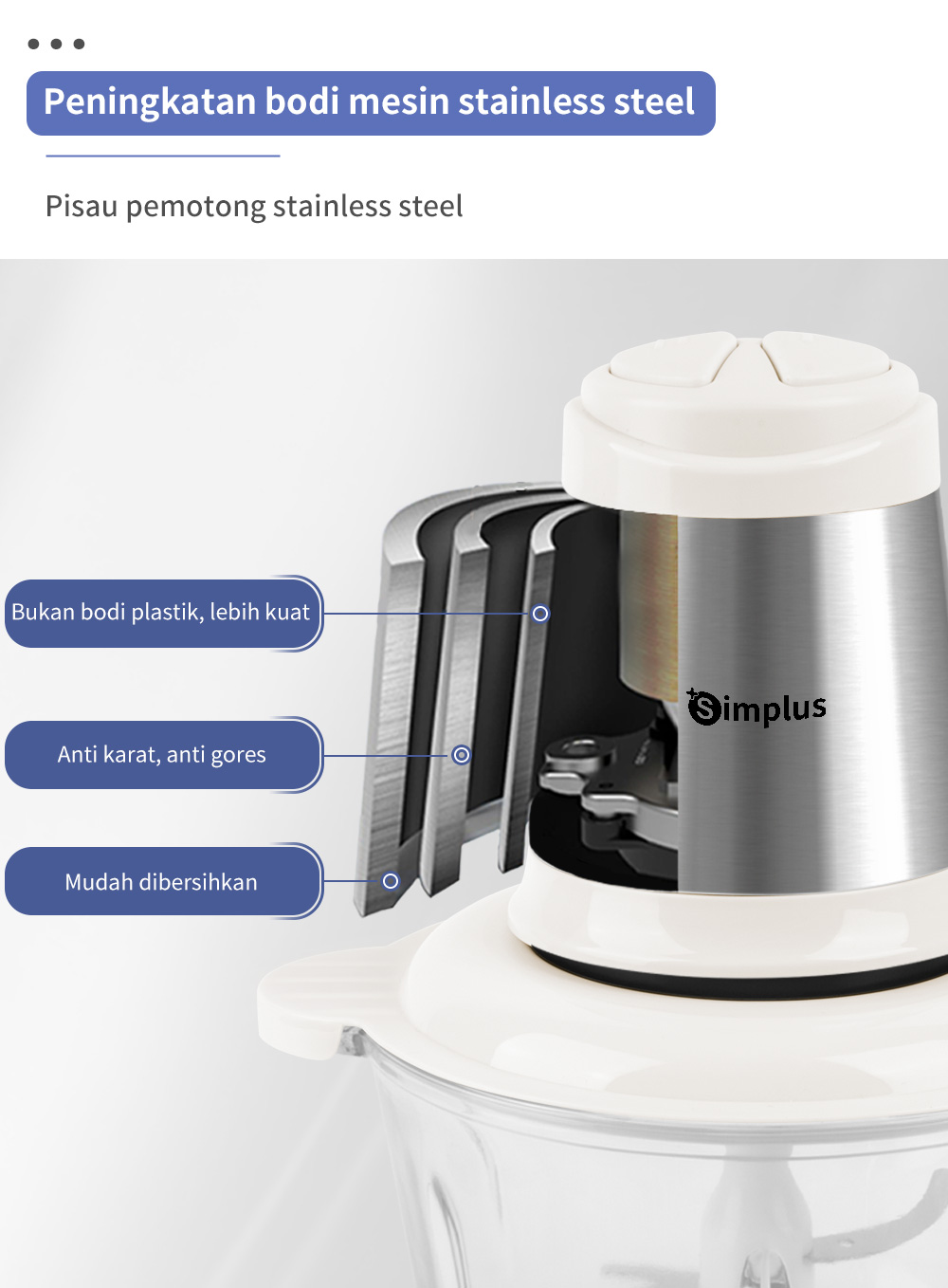 Jual Simplus Chopper Blender 2L Penggiling Daging Bumbu Cabai Serbaguna ...