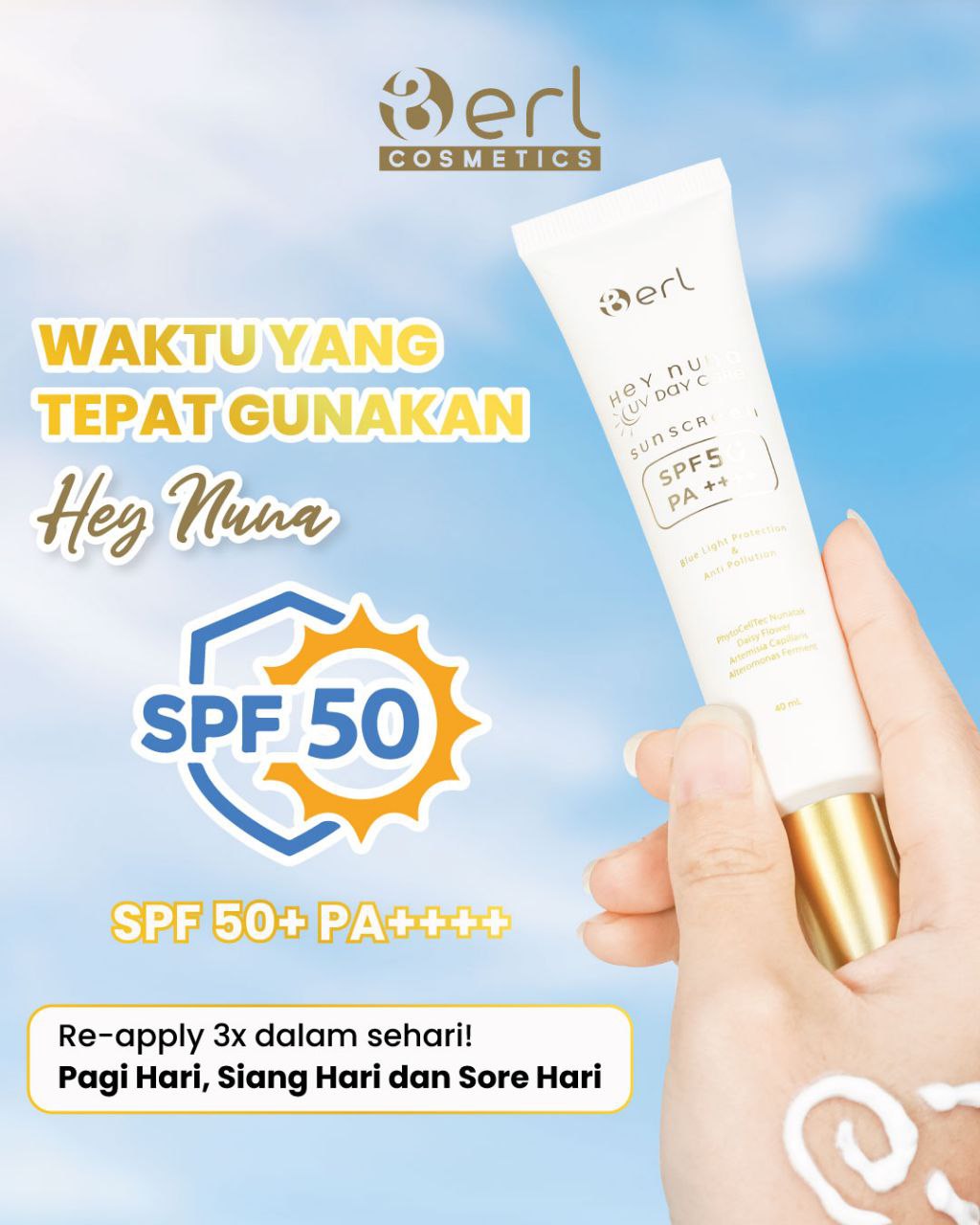 Jual B ERL Hey Nuna UV Day Hybrid Sunscreen 40ml l SPF 50 PA++++ l No ...