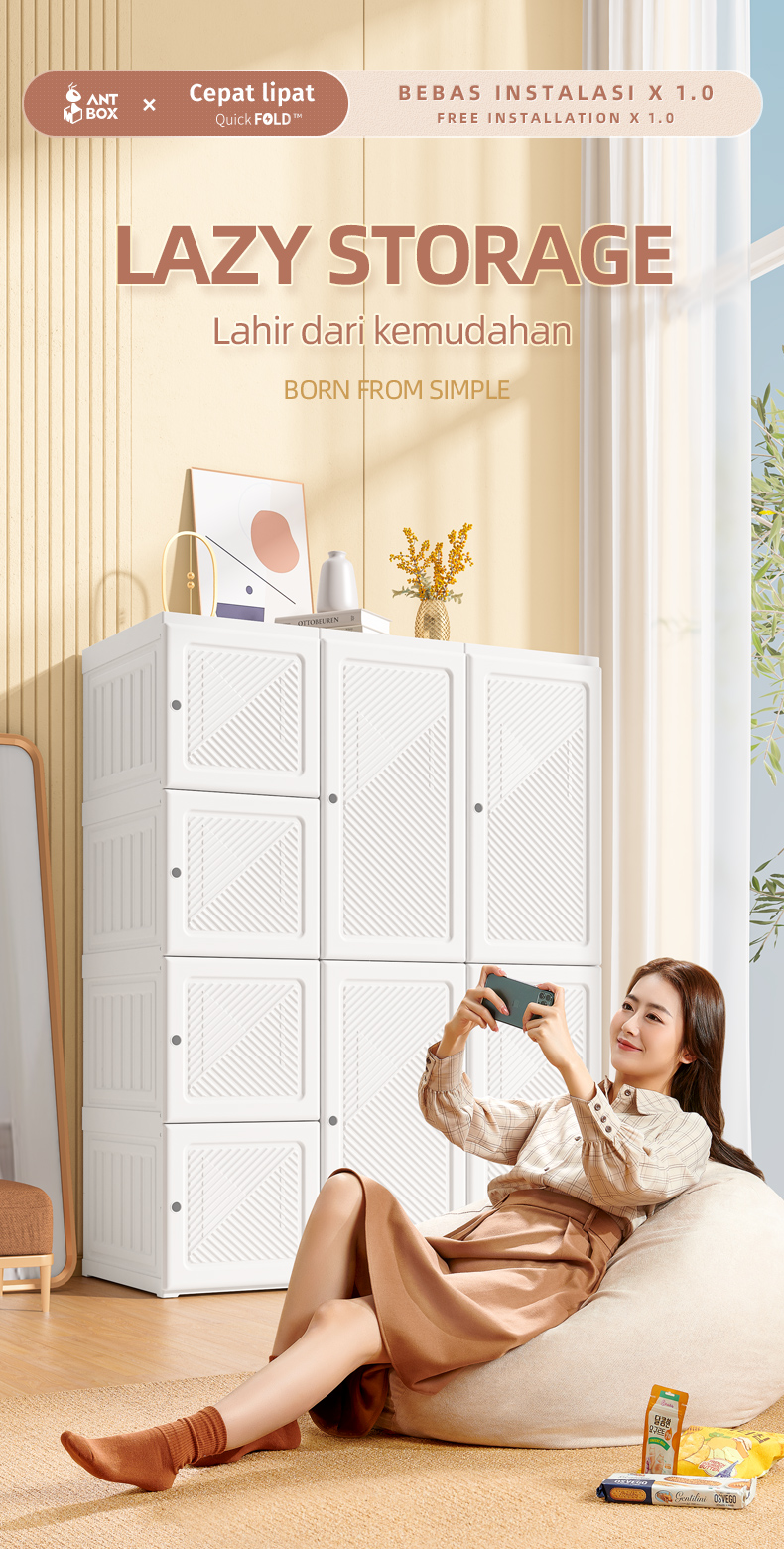 Jual ANTBOX Lemari Pakaian Putih 9 Box 1 Gantungan 540L Wardrobe Lemari ...