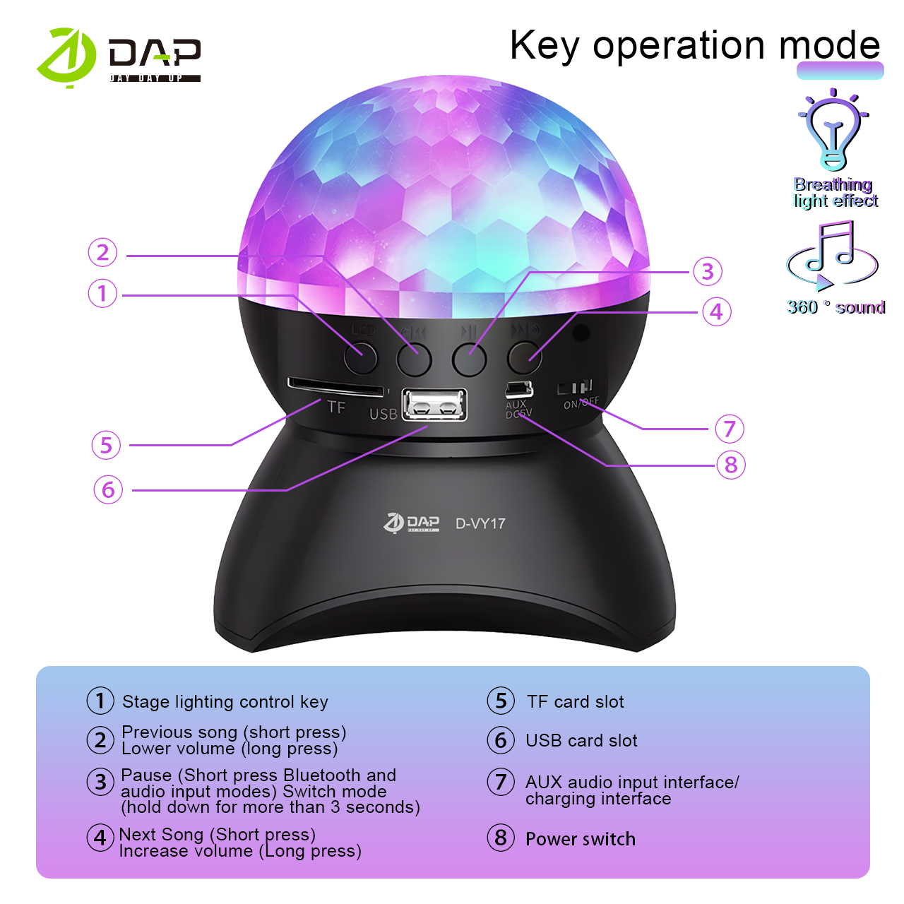 Jual DAP D-VY17 Speaker Bluetooth 5.0 Rotating Light Super Bass ...