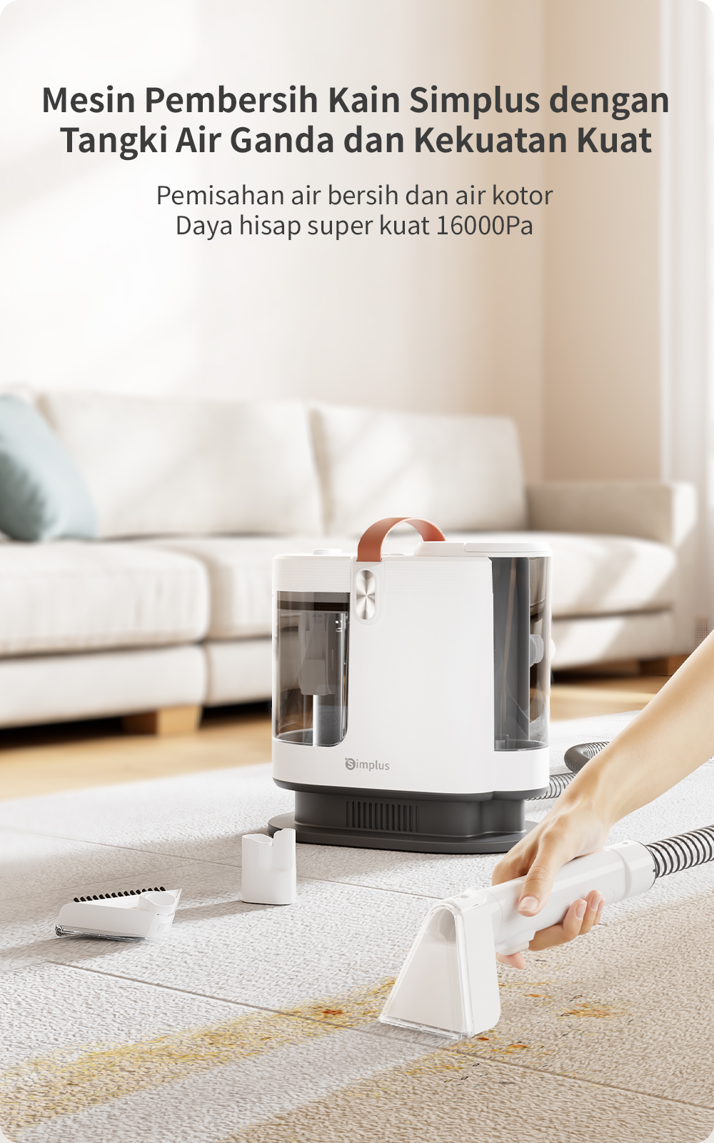 Jual Simplus Mesin Pembersih Kain dengan Daya Hisap 16000pa, Wet Vacuum ...