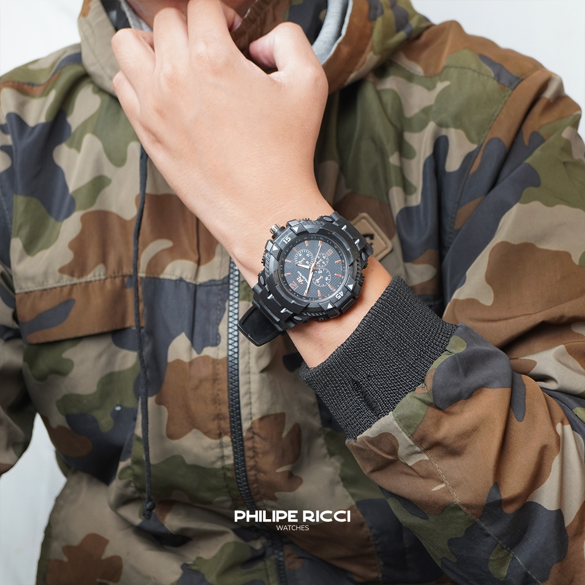 Jual PhiLipe Ricci Jam Tangan Pria Sport Hitam Trendy Terbaru Original ...