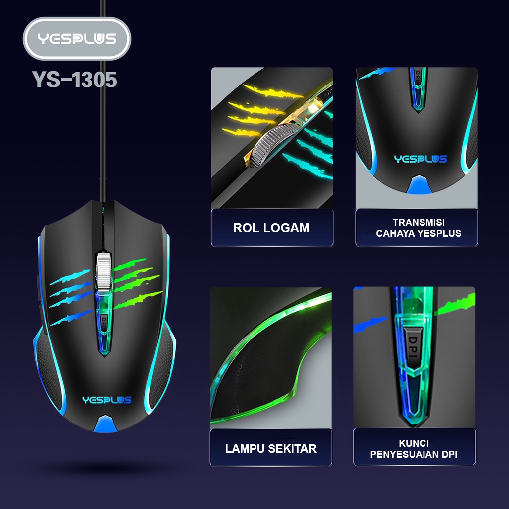 Jual Mouse Gaming YESPLUS YS-1305 Rechargeable Wireless Mouse dengan ...