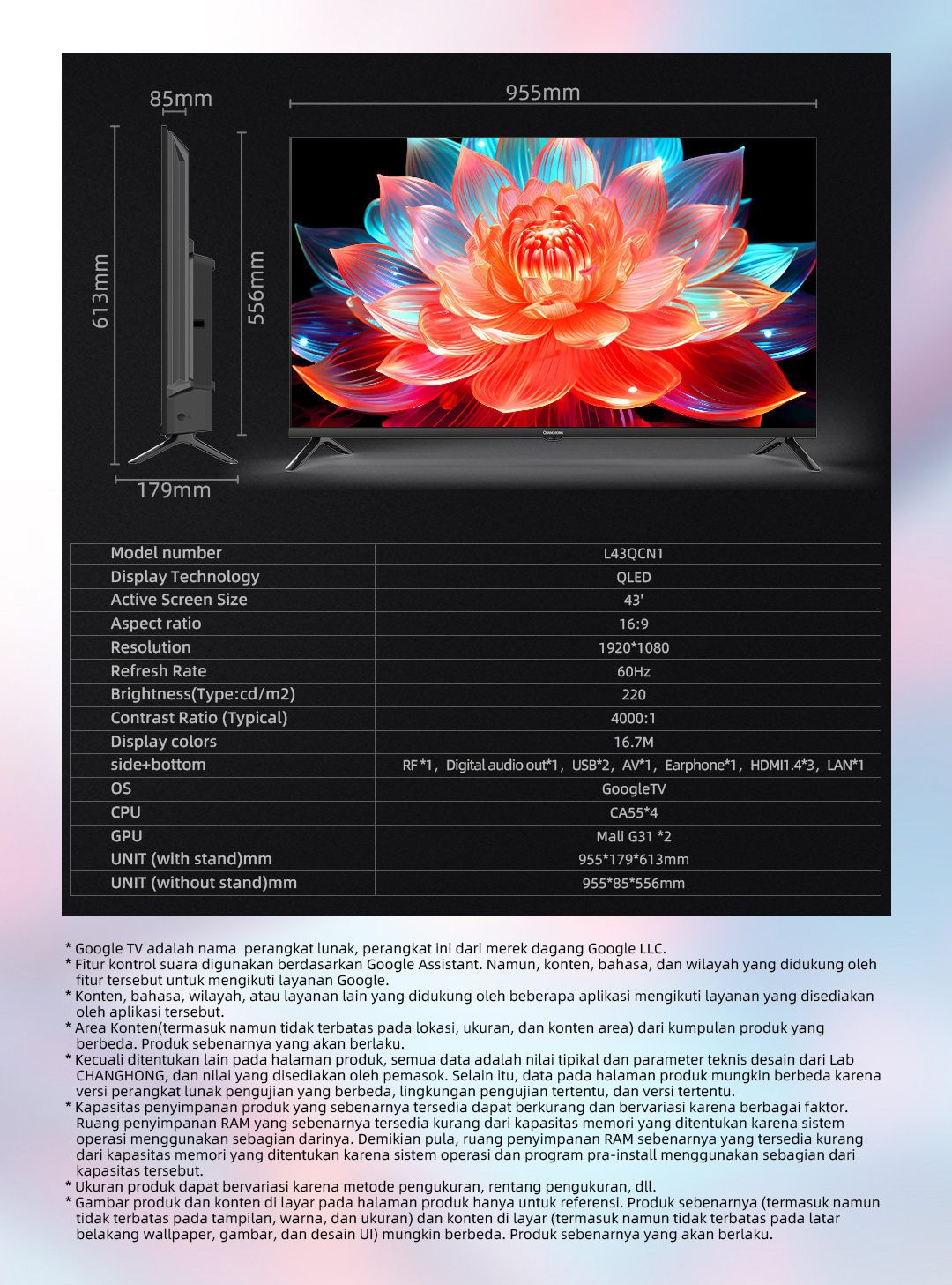 Jual Changhong Qled Tv 43 Inch Fhd Dolby Audio Google Play Netflix