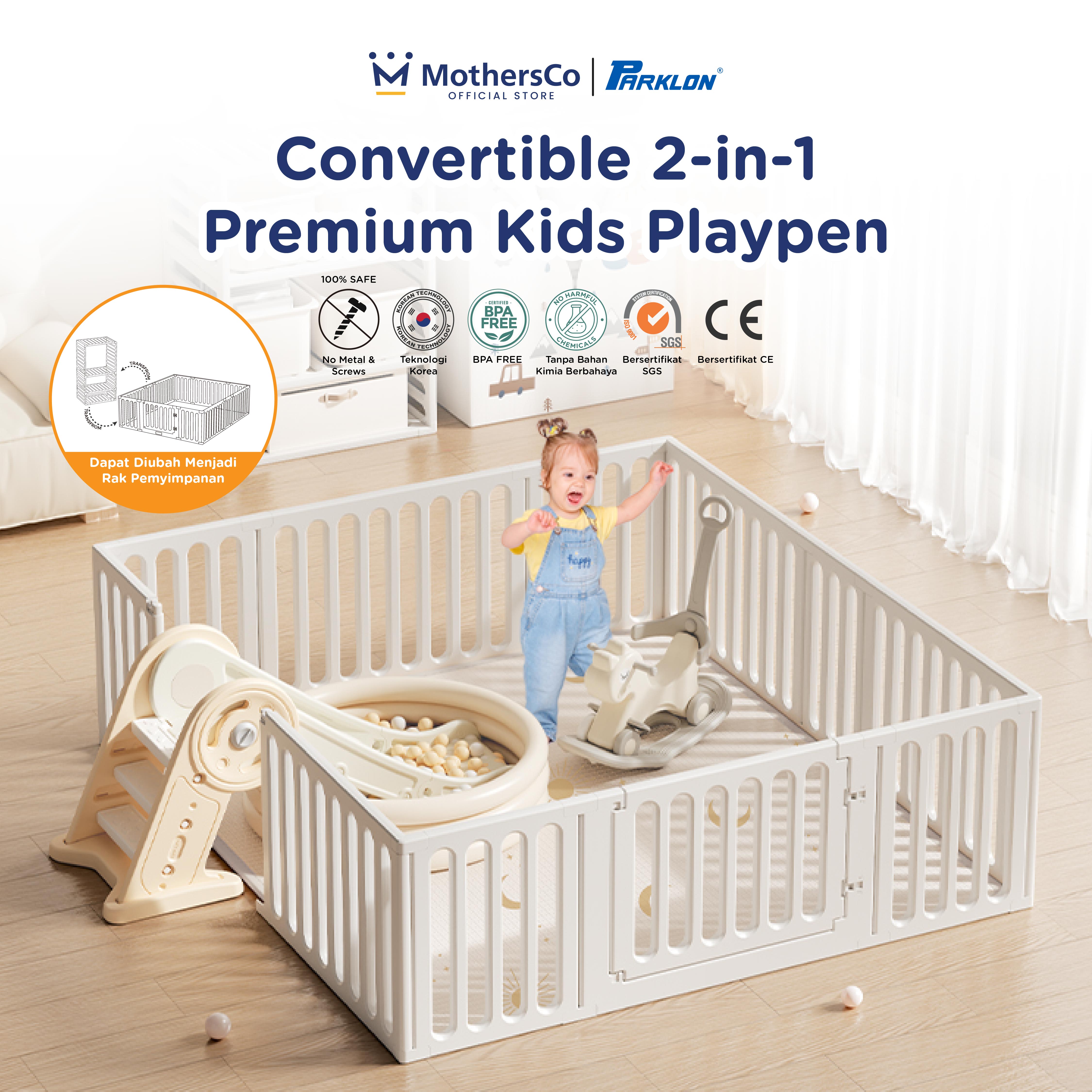 Parklon 2-in-1 Premium Baby Playpen Parklon Fence Pagar Mainan Bayi  Dapat Diubah Menjadi Rak Penyimpanan Pagar Minimalis