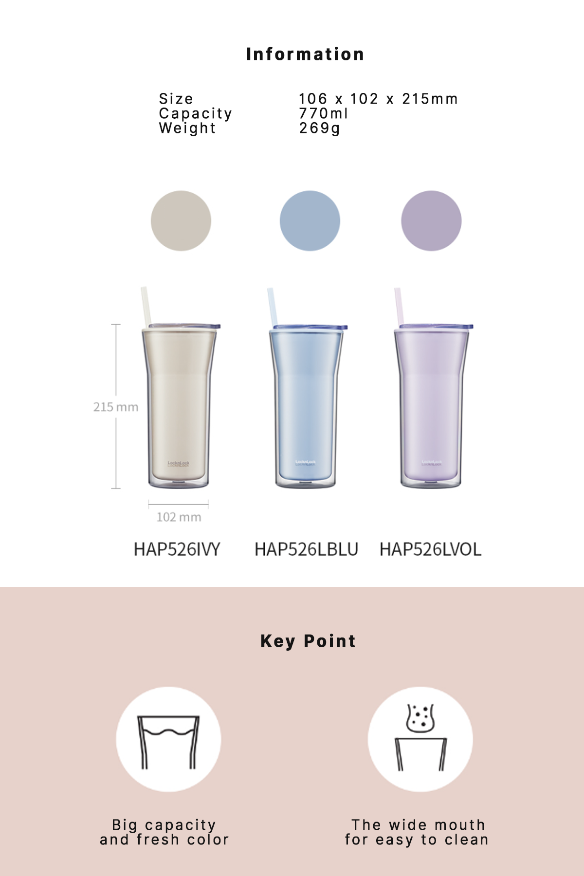 Jual LocknLock Botol Minum Daily Essential Cold Cup with Straw 770ml ...