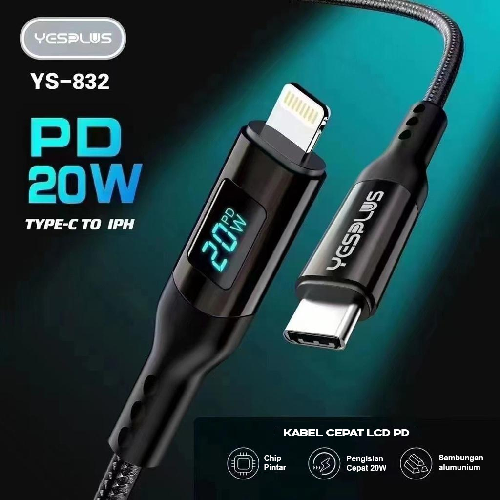 Jual Kabel Data YESPLUS YS-832 LCD Light Charge Type-C to Lighting Fast ...