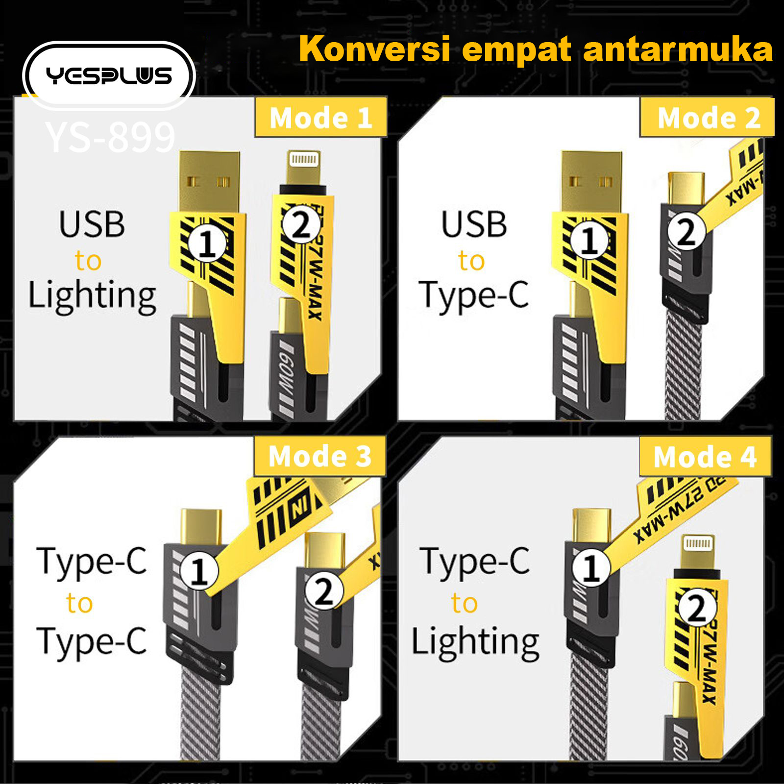 Jual Kabel data YESPLUS YS-899 4IN1 Convertible Metal Fast DataCable ...