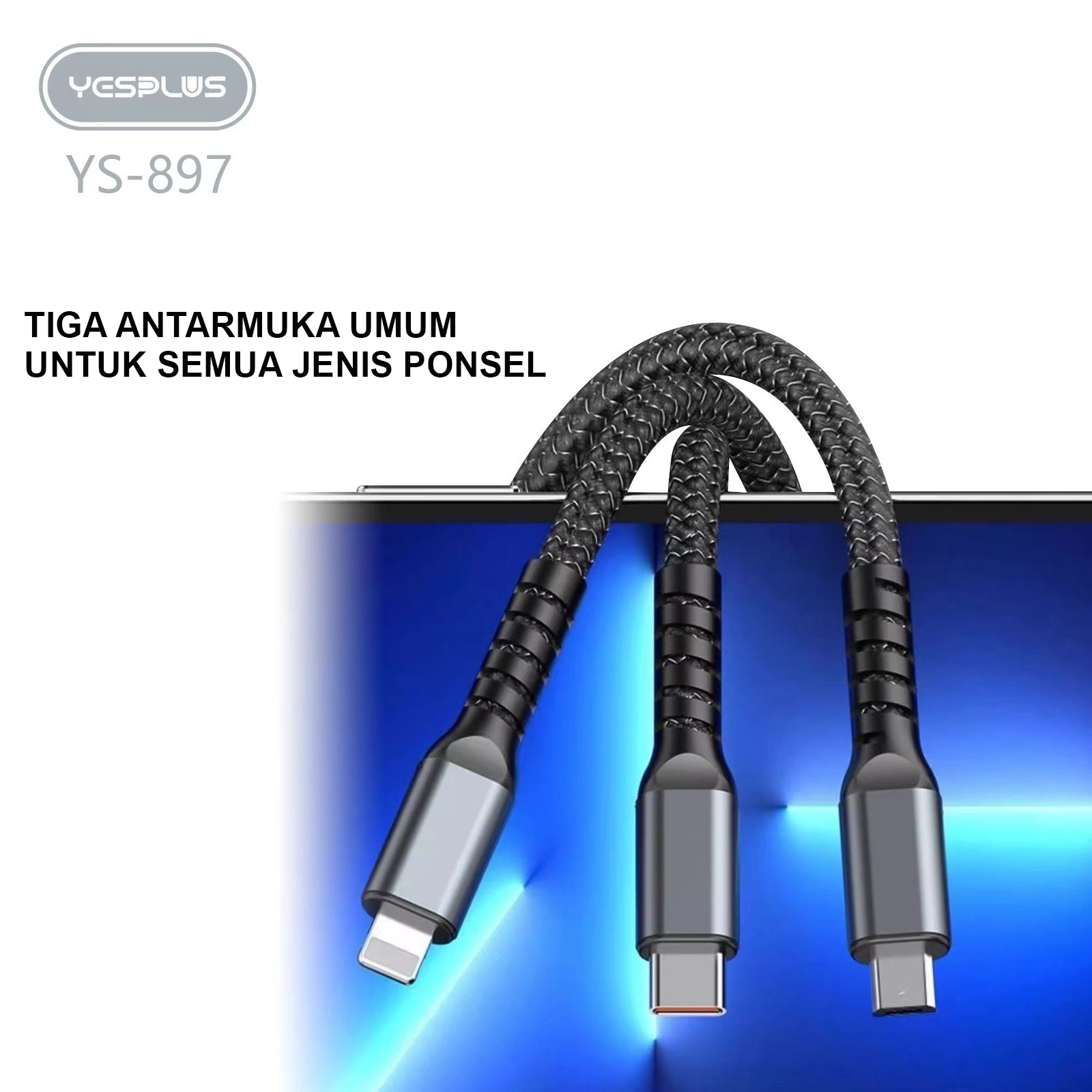 Jual Kabel Data YESPLUS YS-897 3in1 Fast Super Charging 100W USB Micro ...