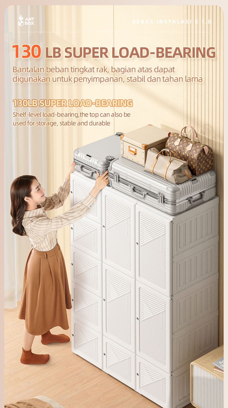 Jual ANTBOX Lemari Pakaian Putih 9 Box 1 Gantungan 540L Wardrobe Lemari ...