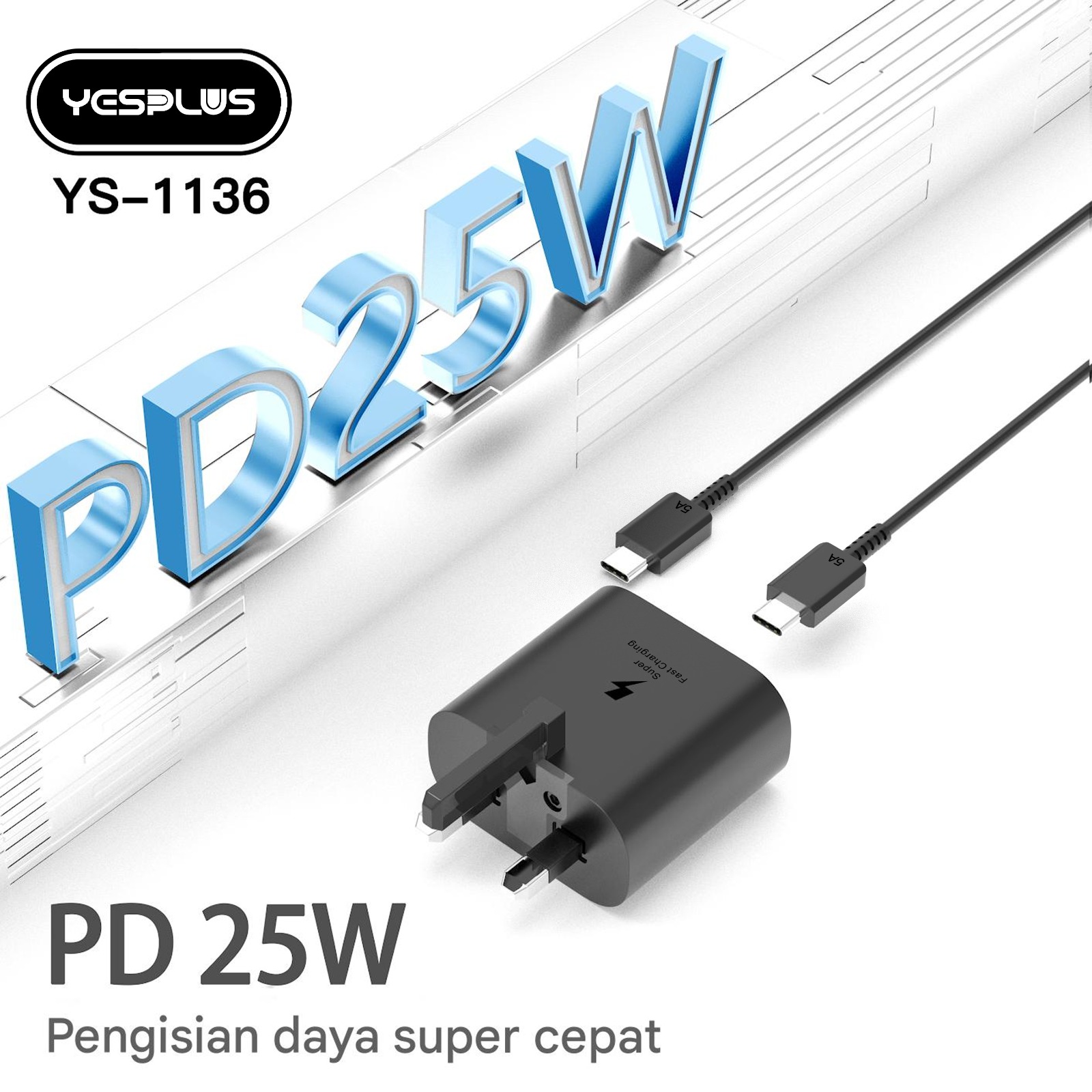 Jual Charger YESPLUS YS-1136 25w Kabel Type-C to Type-C Super Fast ...