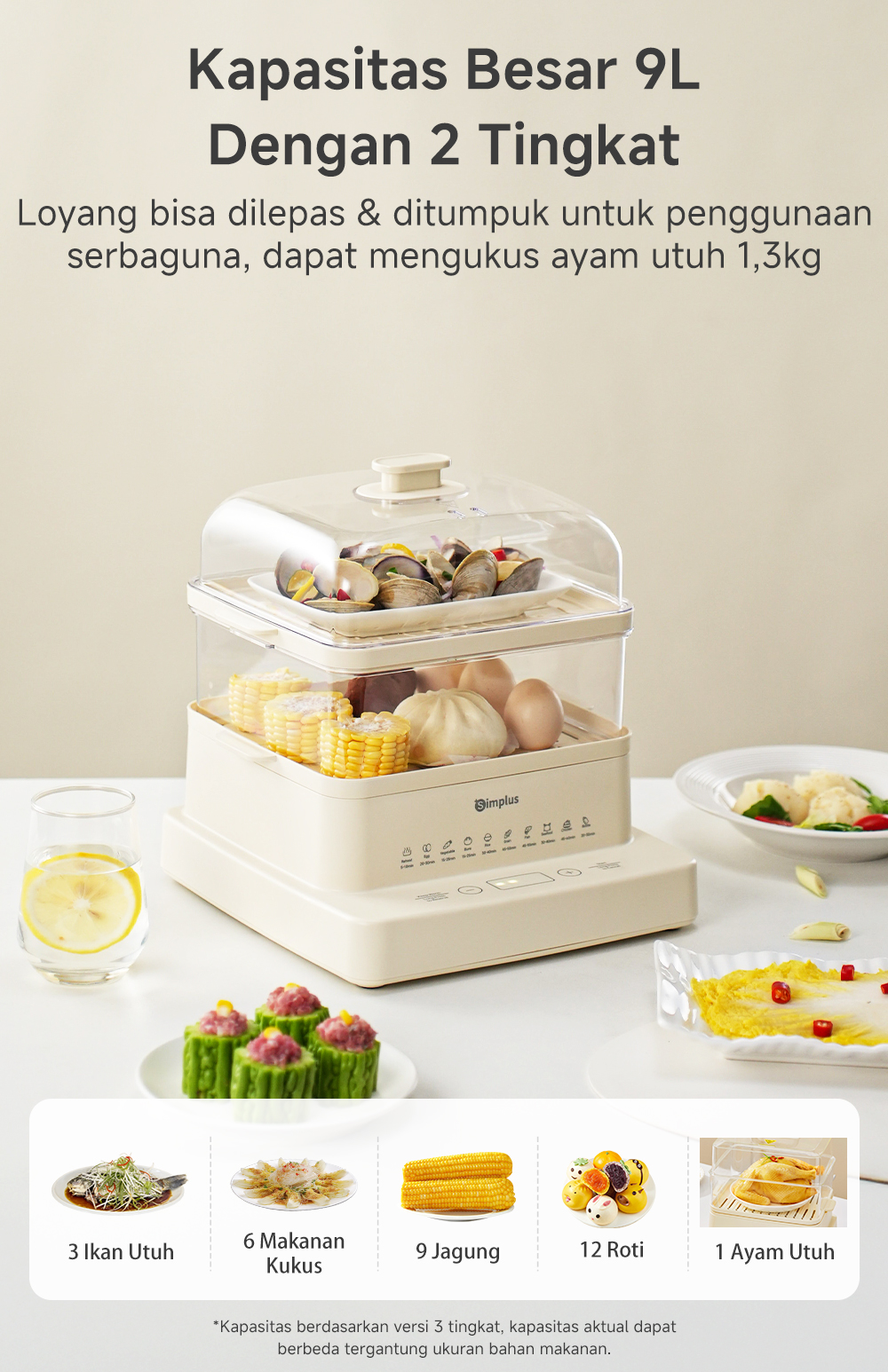 Jual Simplus Kukusan Listrik Multifungsi Kapasitas 9L Desain 2 Tingkat ...