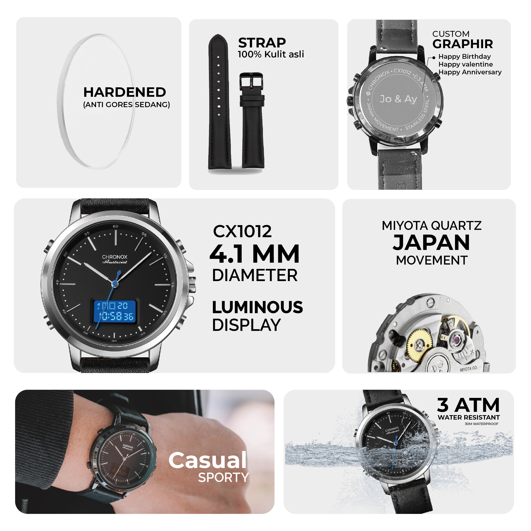 Jual CHRONOX Jam Tangan Pria Kulit Analog Digital - CX1012 ABSOLUTE ...