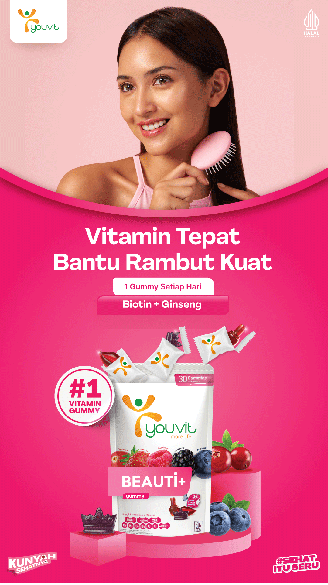 Jual Biotin Gummy untuk Vitamin Rambut Rontok Wanita | Youvit Beauti+ ...