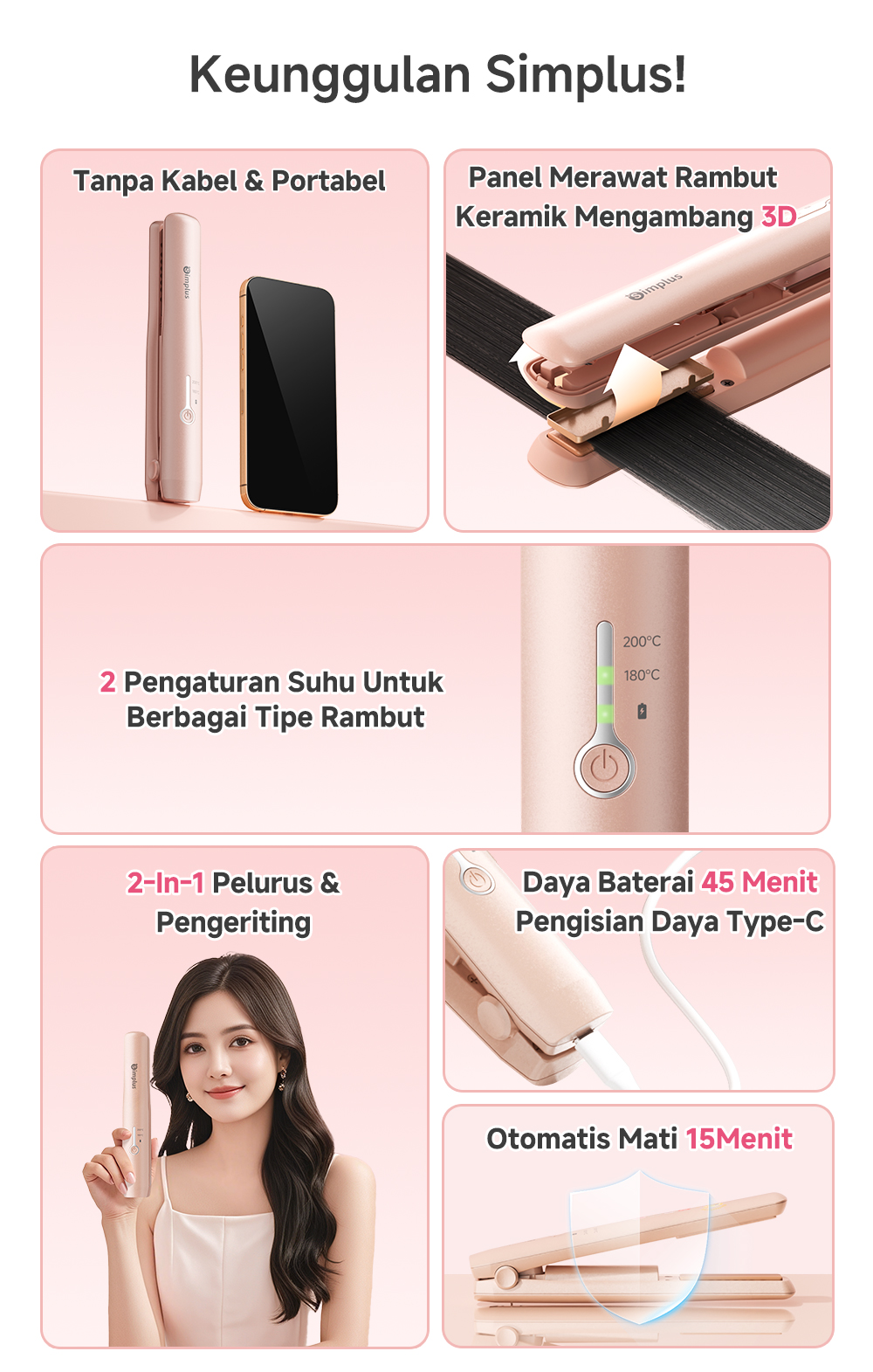 Jual Simplus Catokan Pelurus Tanpa Kabel Portabel Cordless 2-in-1 ...