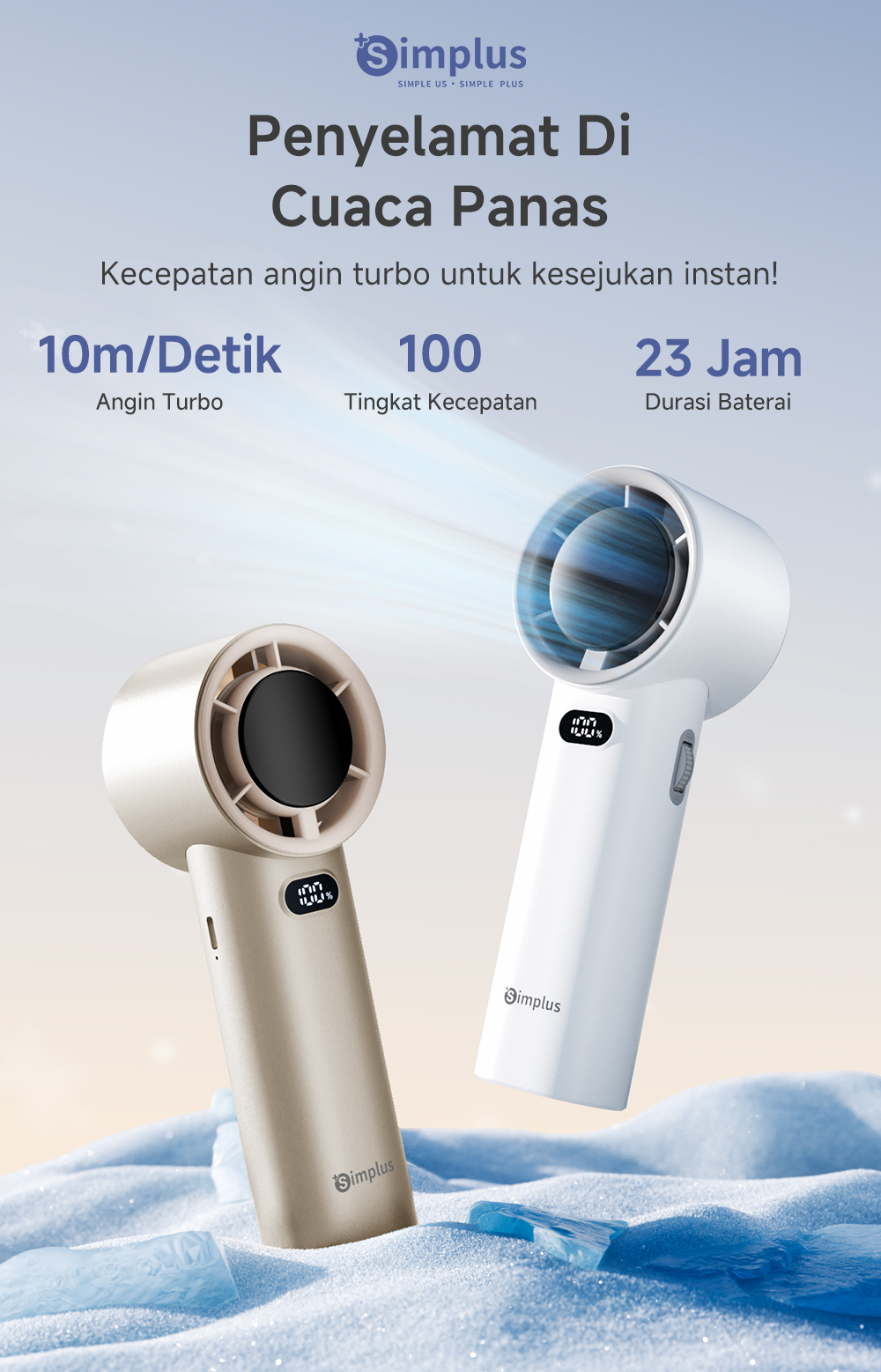 Jual Simplus Kipas Angin Genggam Kecepatan Tinggi 10m/detik Baterai ...