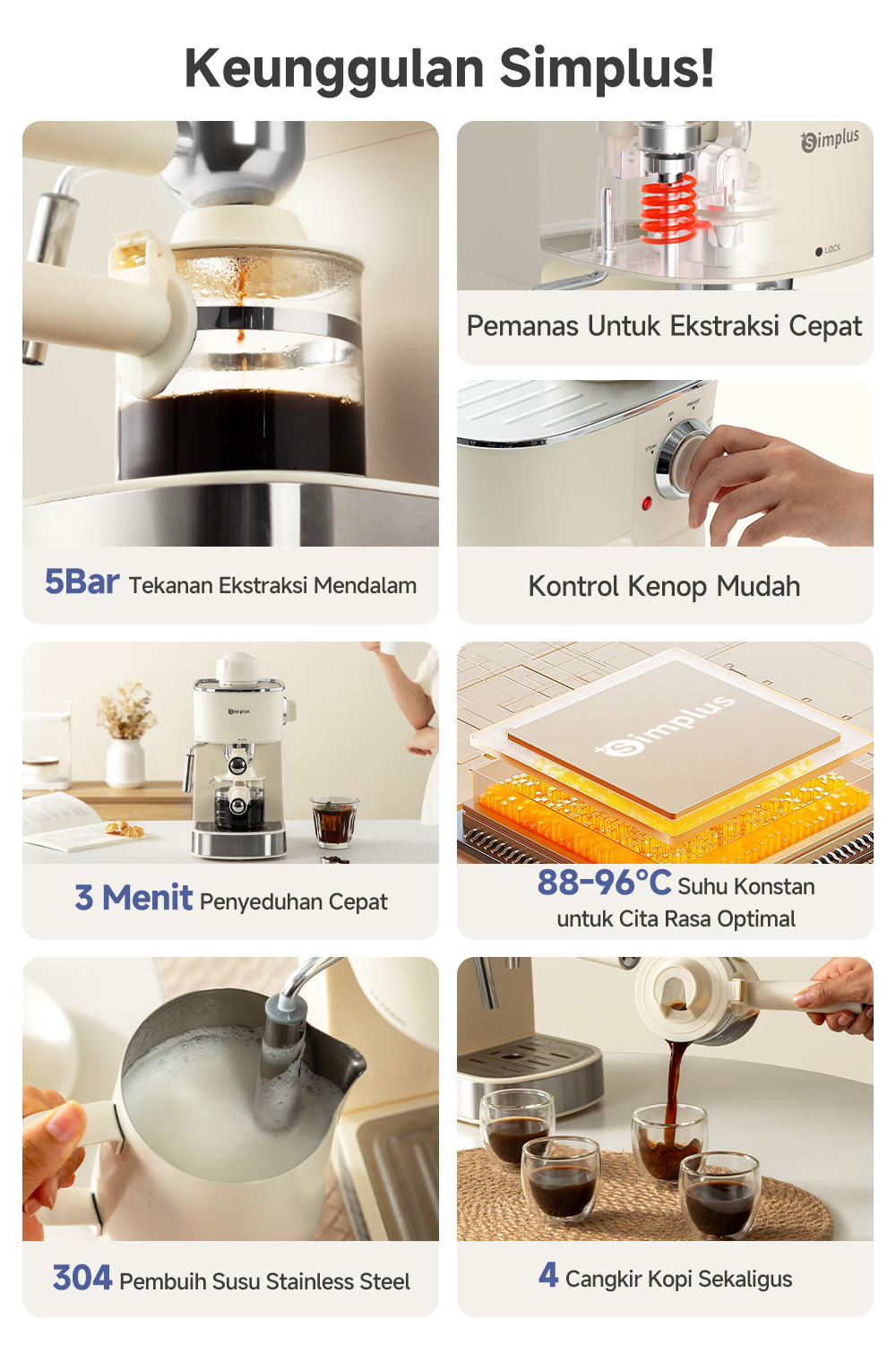 Jual Simplus Mesin Kopi Semi Otomatis 5 Bar 240ml Portafilter 51mm ...