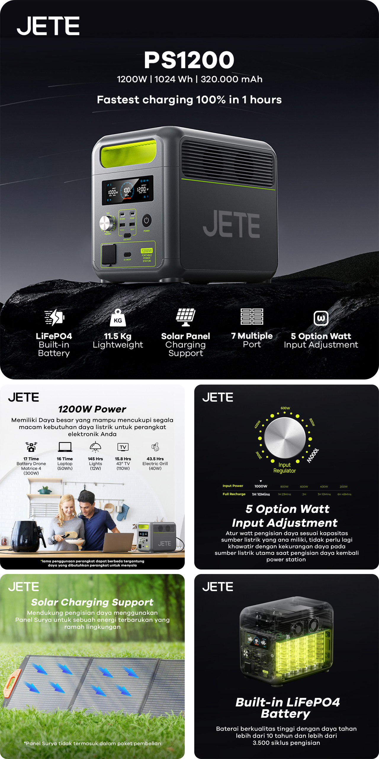 Jual Power Station 1200W JETE PS1200 Genset Listrik Portabel Solar ...