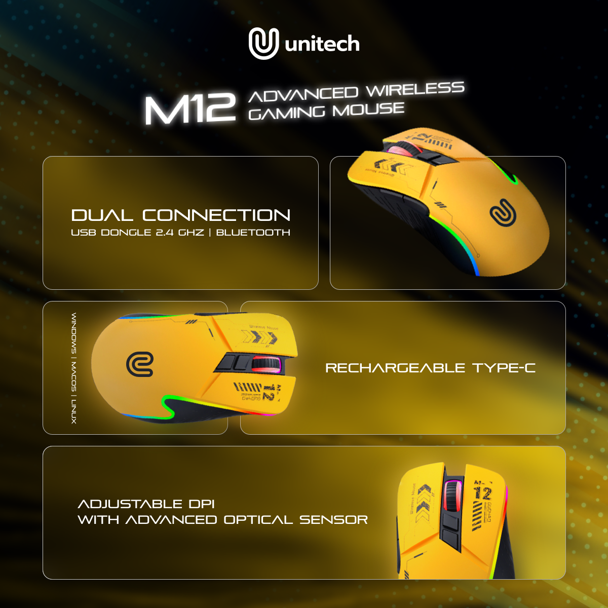 Jual Unitech Mouse Bluetooth Wireless Gaming Rechargeable M12 Dual ...