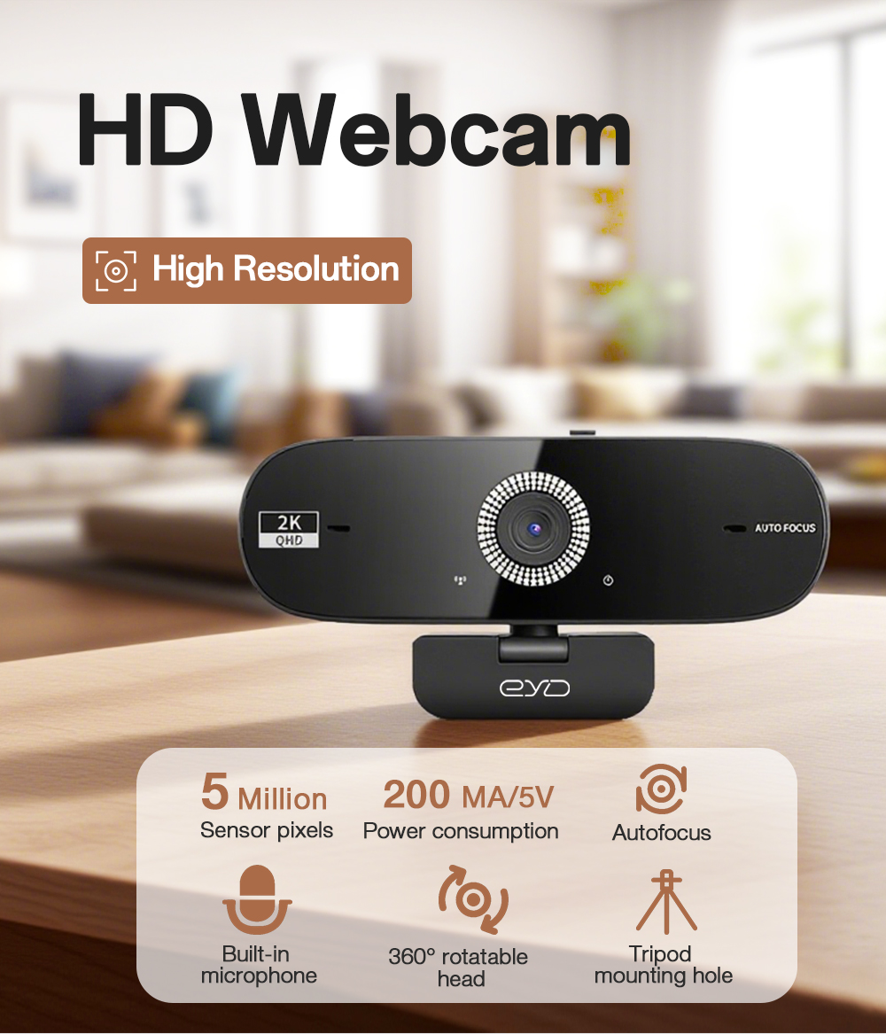 Jual EYD HD 2k PC Webcam Laptop USB Camera with 360° Degree Rotation ...