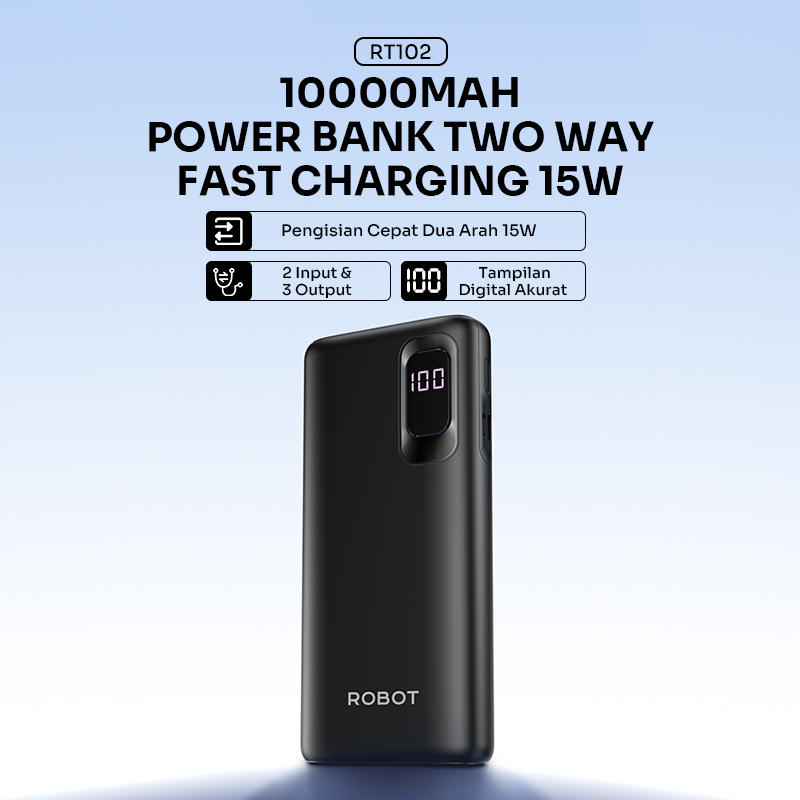 Jual ROBOT Powerbank Fast Charging 10000mAh 15W with LED Display Type ...