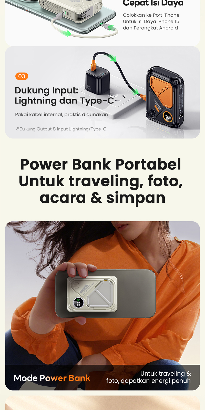 Jual [Garansi tahun] UNE 30000mAh Powerbank Wireless Magnetic
