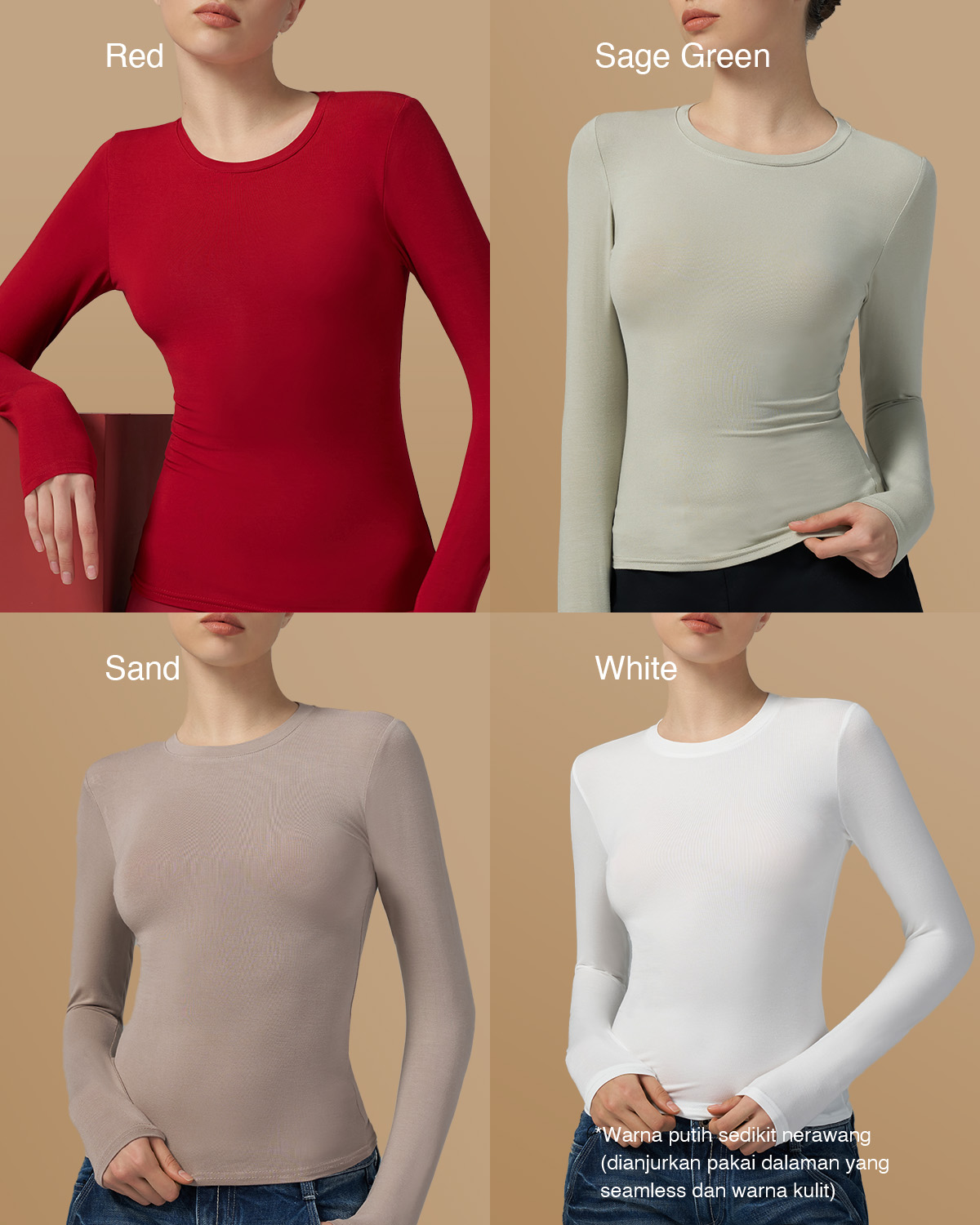 Jual Joybasic - [All Day Fit] Crew Neck Fitted Long Sleeve T-shirt ...