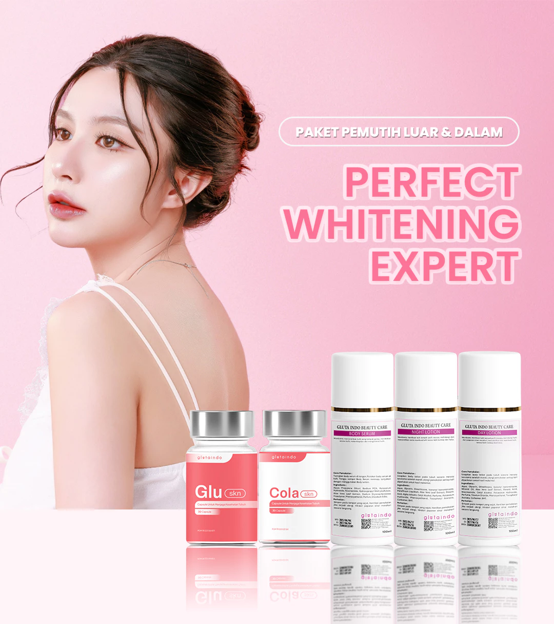 Glutaindo Paket Komplit Body Care dan Suplemen Pemutih Kulit 14 Hari