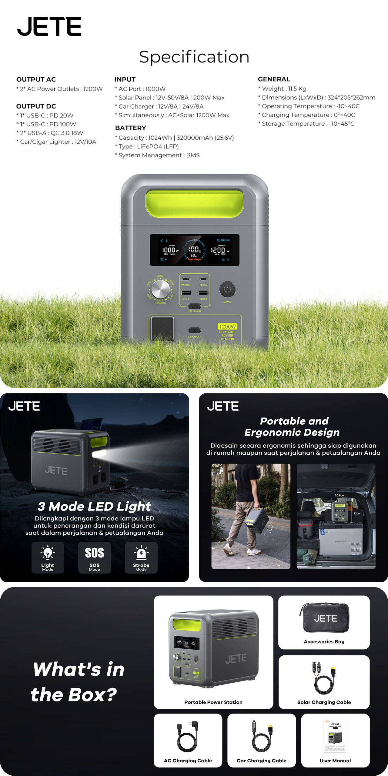 Jual Power Station 1200W JETE PS1200 Genset Listrik Portabel Solar ...