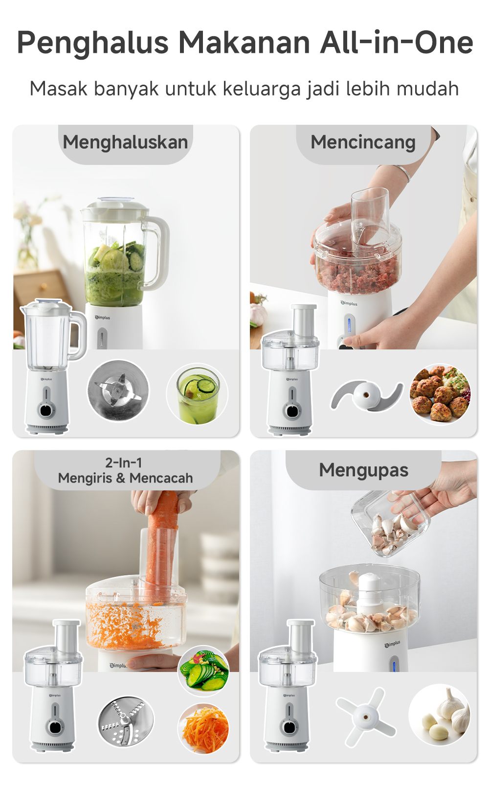 Jual Simplus Blender Chopper 5-In-1 Serbaguna Penghalus Makanan 1,25L ...