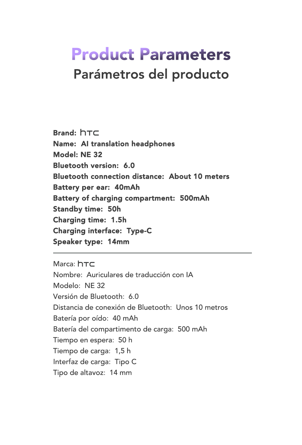 Jual HTC NE32 Headset Bluetooth V6.0 Headset AI Terjemahan OWS Smart ...