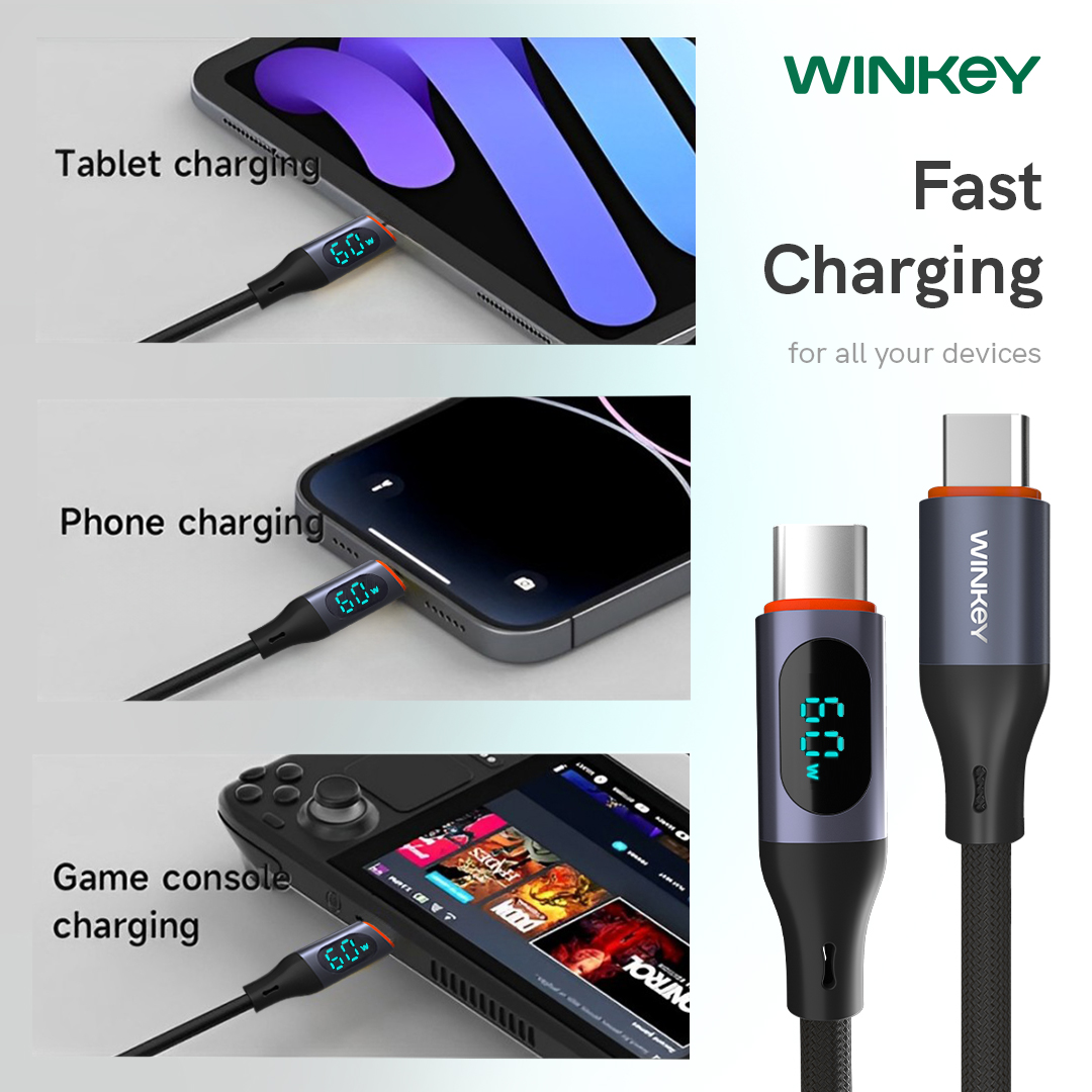 Jual WINKEY Kabel Data Power Meter Type-C to Type-C Fast Charging PD ...