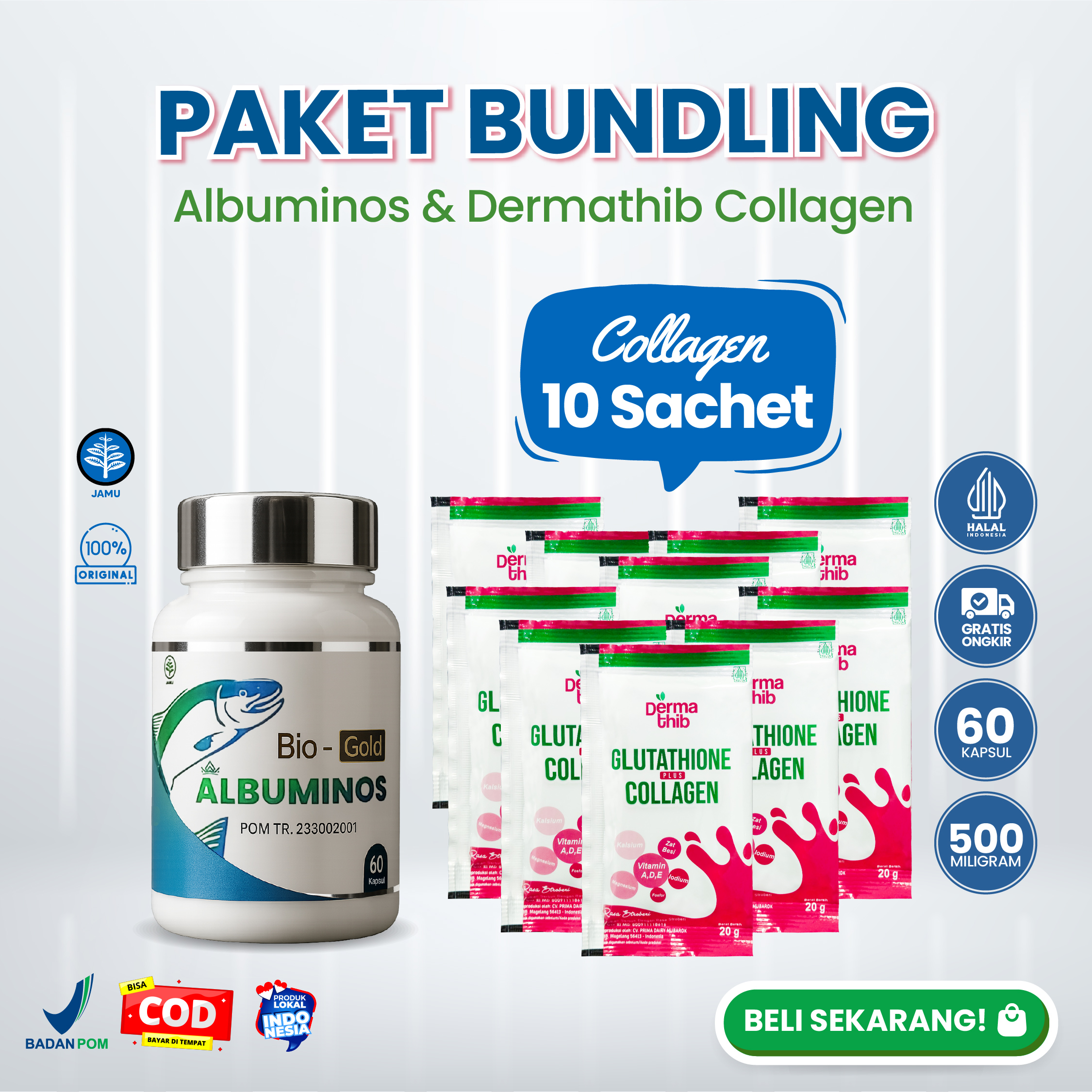 Jual Paket Bundling Albuminos Plus Collagen Dermathib 10 Sachet Kapsul ...