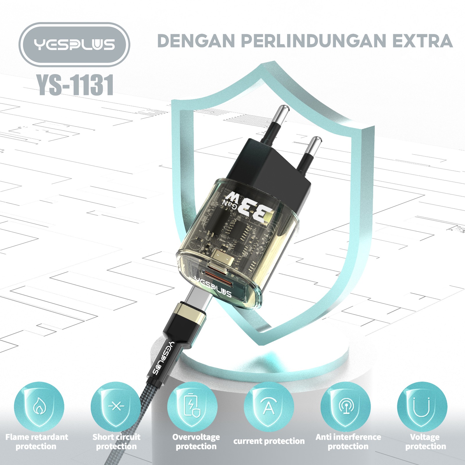 Jual Charger YESPLUS YS-1131 2Port Pengisi Daya USB Type C 33W ...