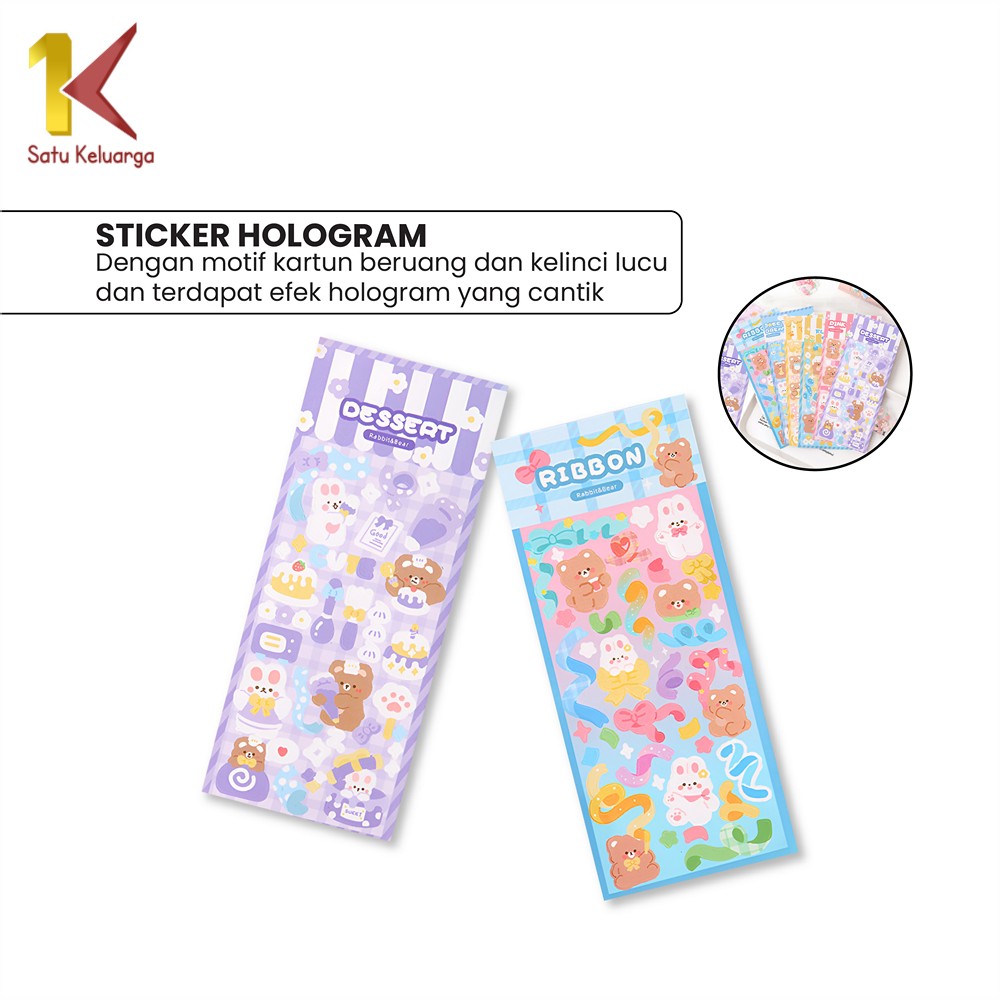 Jual Satu Keluarga Sticker Waterproof Kartun Bear Rabbit Hologram C1107 ...