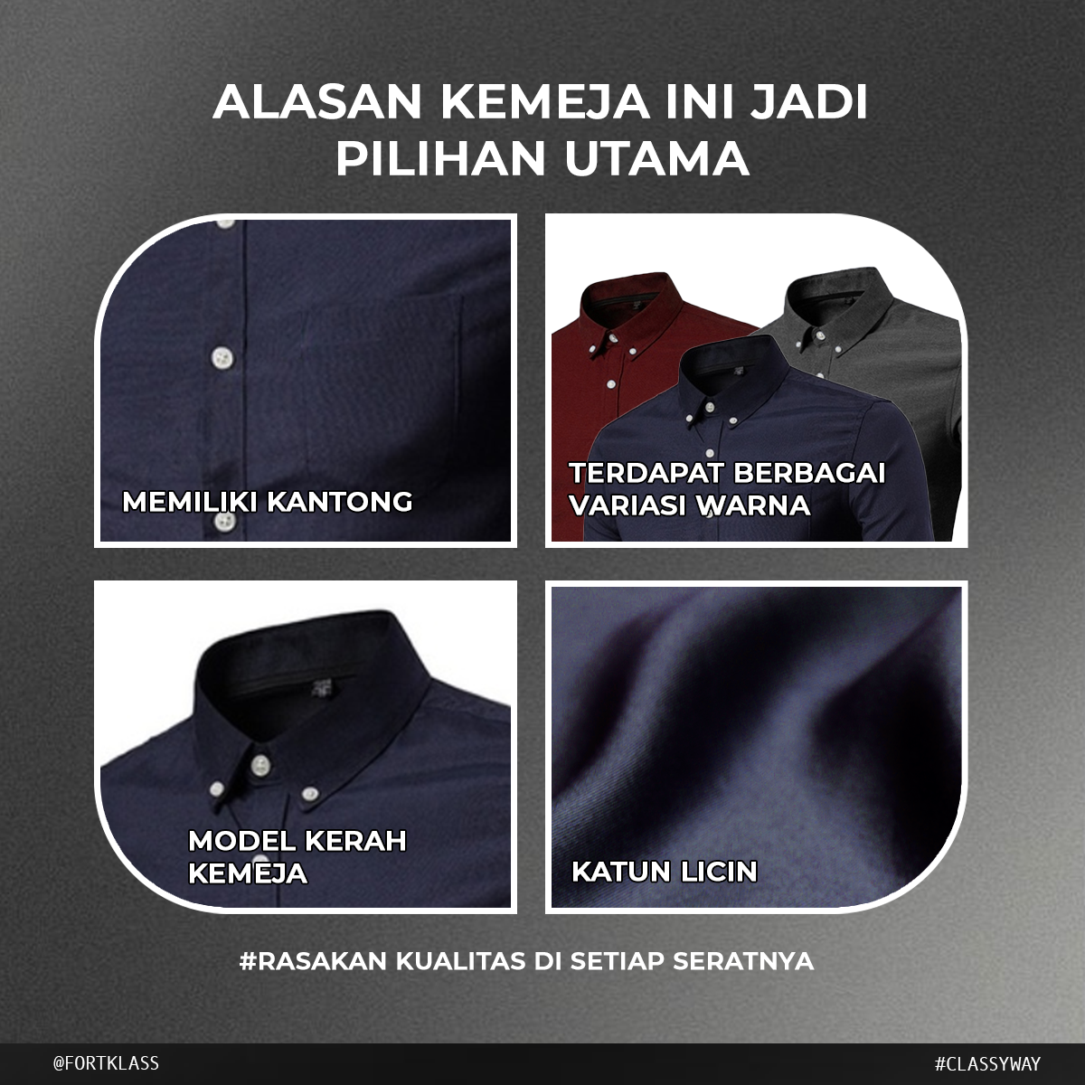 Jual FortKlass kelvin kemeja polos pria lengan panjang formal slimfit ...