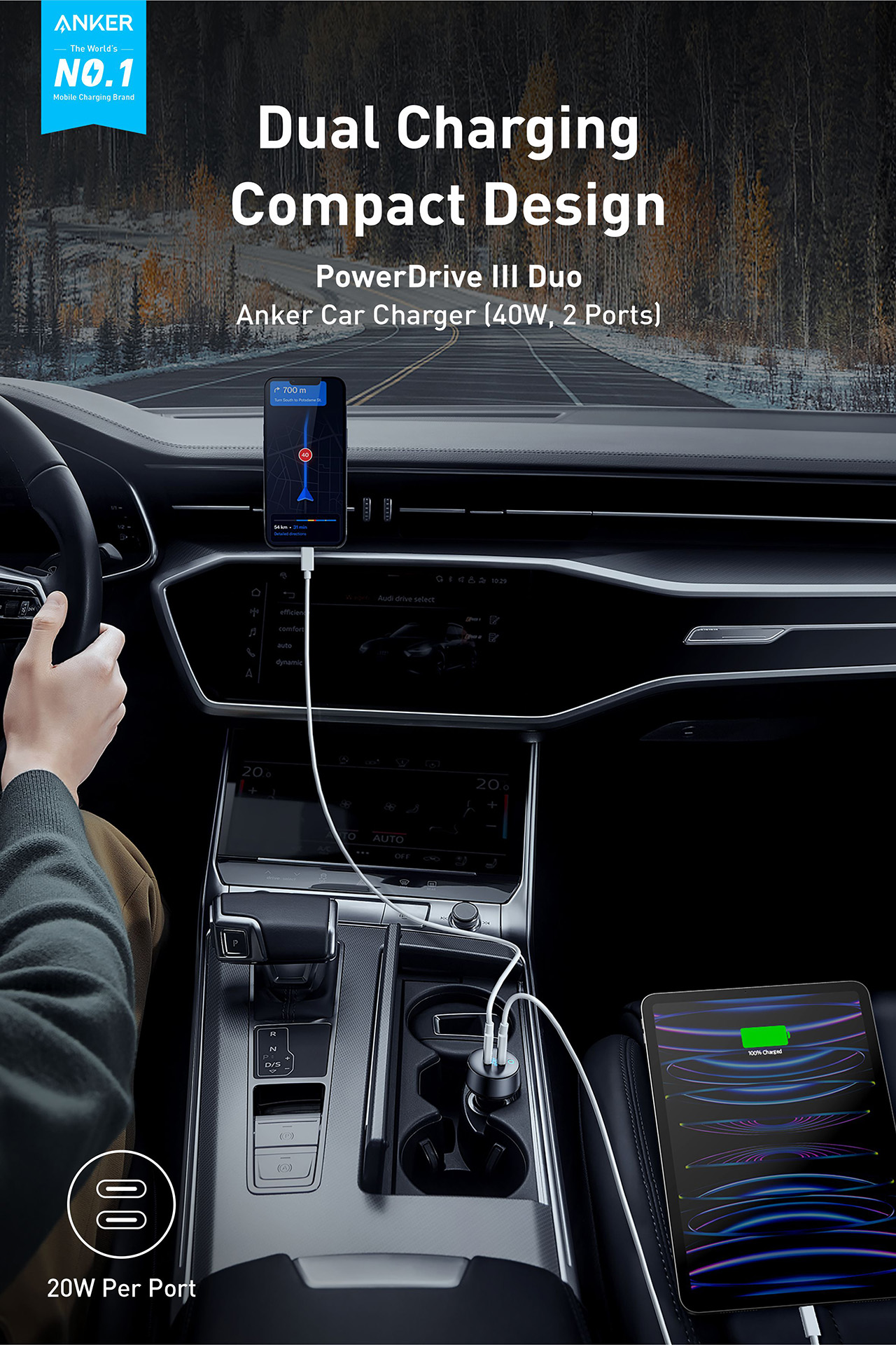 Caricatore Doppio Anker PowerDrive III Duo - Modello Nero Con Due Porte USB Per Auto