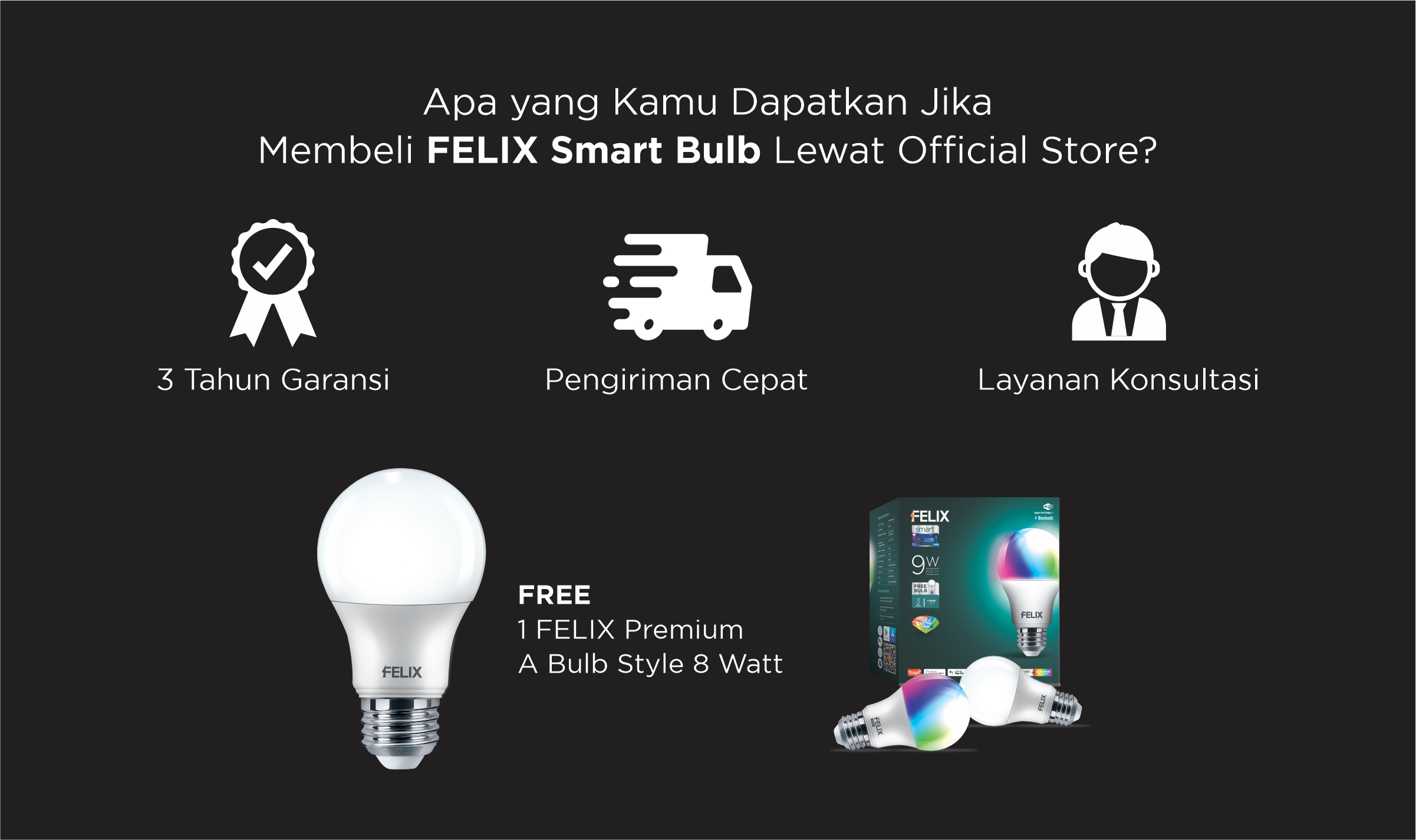 Jual FELIX SMART LED 9W RGB Tunable White 16 Juta Warna Cahaya Wifi ...