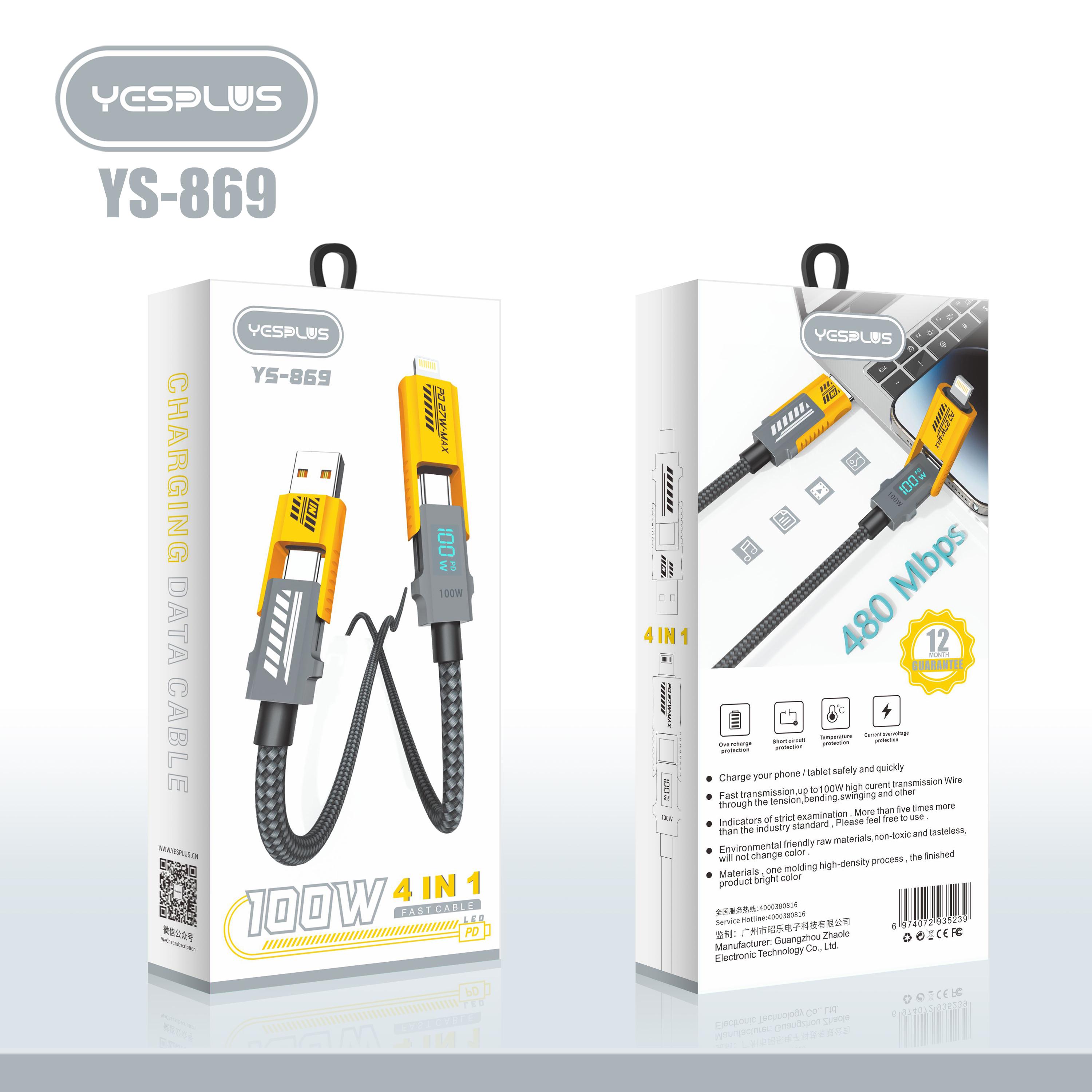 Jual Kabel Data YESPLUS YS-869 4IN1 Convertible Metal DataCable 100W ft ...