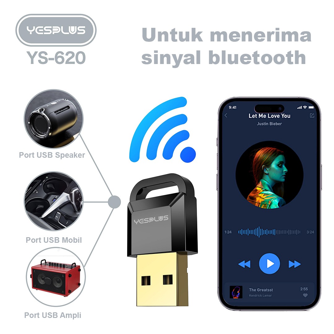 Jual Receiver Wireless Bluetooth 5.3 YESPLUS YS-620 Mini USB Bluetooth ...